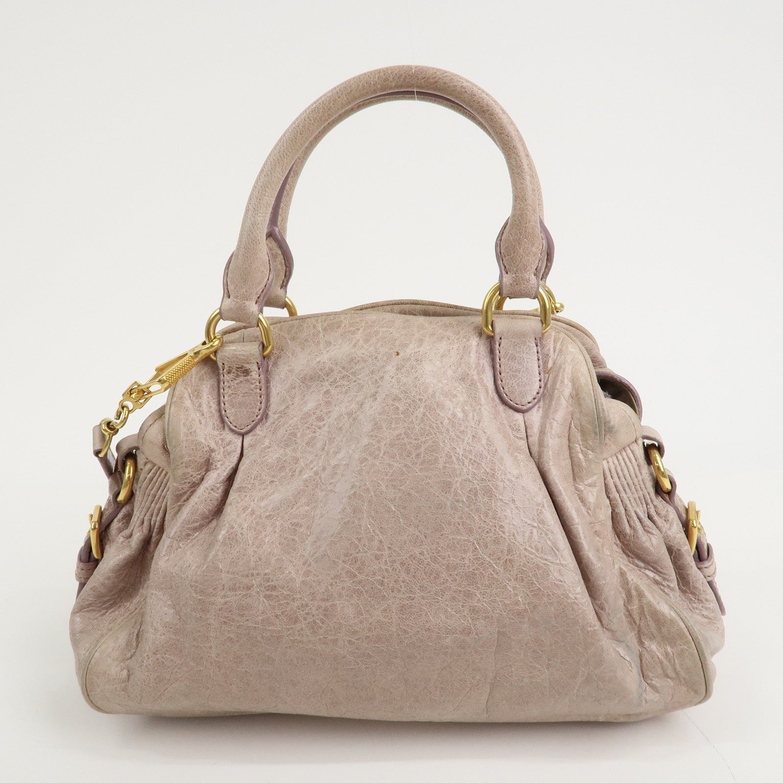 MIU MIU Logo Leather 2 Way Hand Bag Shoulder Bag  Beige Used