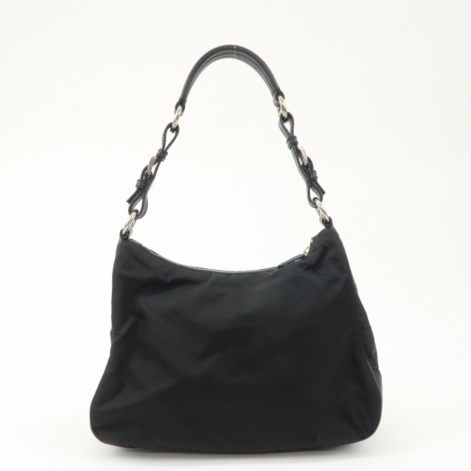 PRADA Nylon Leather Shoulder Bag Black BR2585