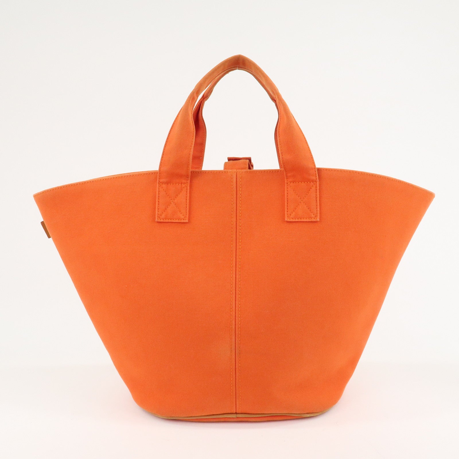 HERMES Canvas Leather Panied Plage PM Tote Bag Orange