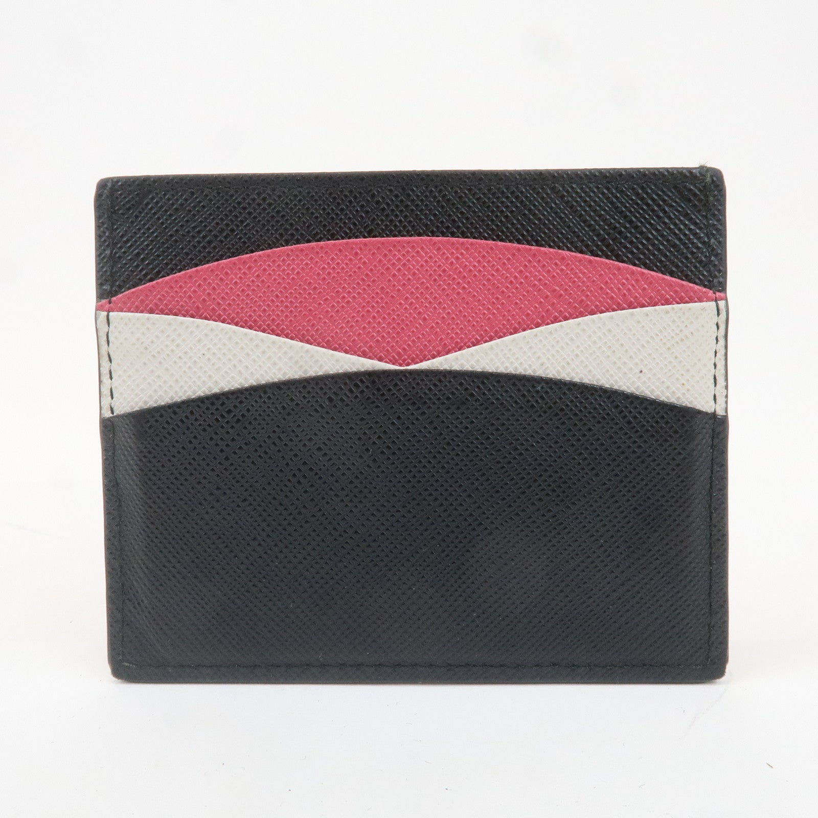 PRADA Saffiano Leather Card Case Black White Pink 1MC025