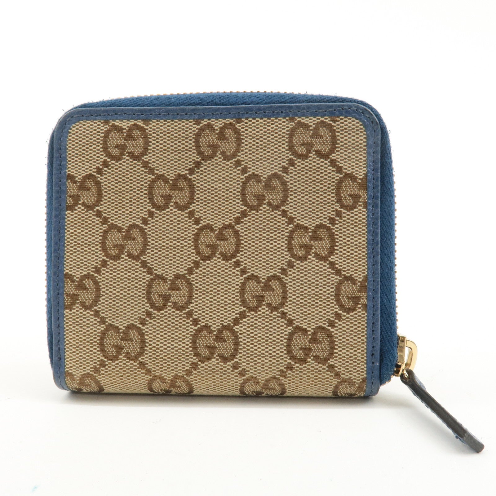 GUCCI GG Canvas Leather Bi -fold Wallet Beige Blue 346056・2184