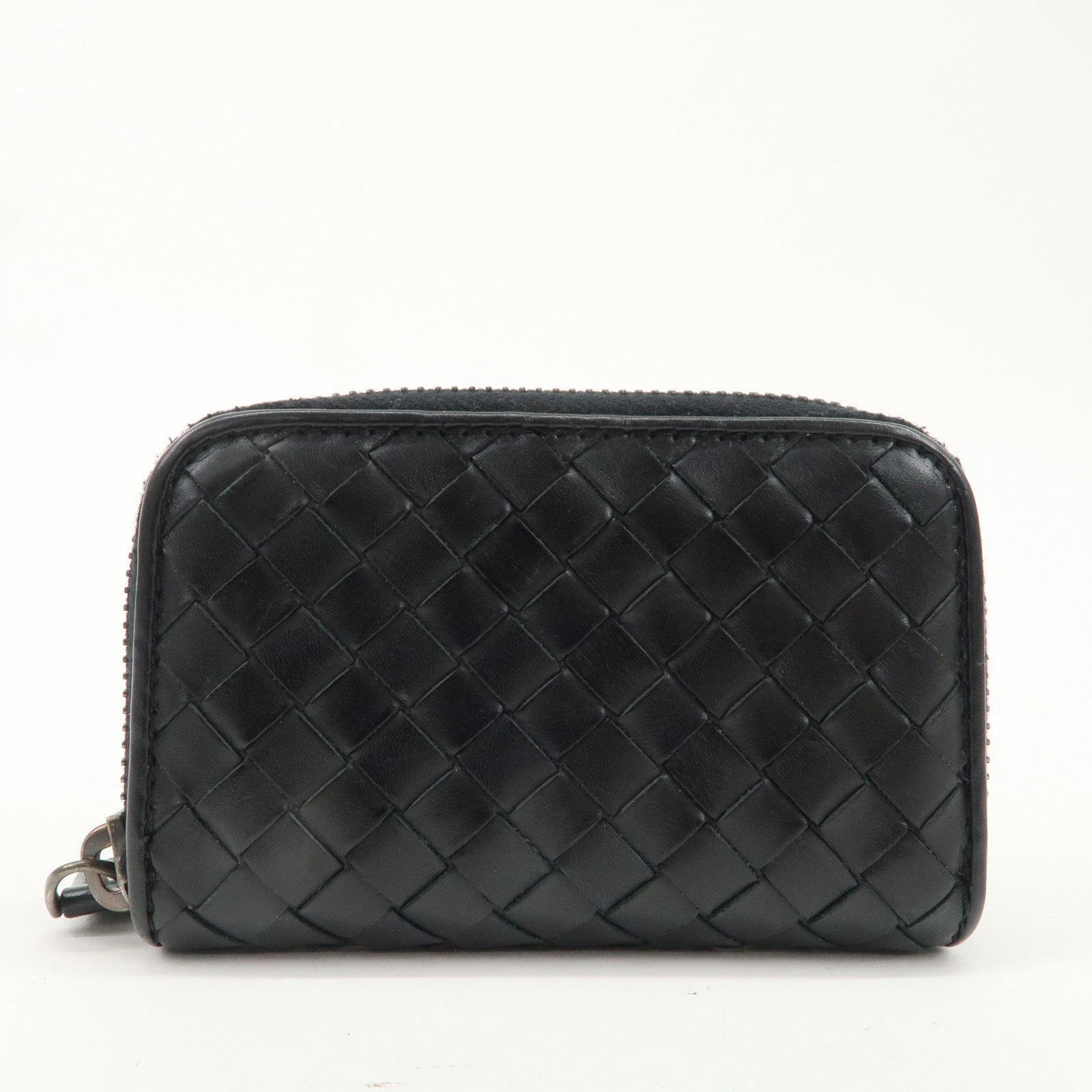 BOTTEGA VENETA Intrecciato Leather Zip Round Coin Case Black