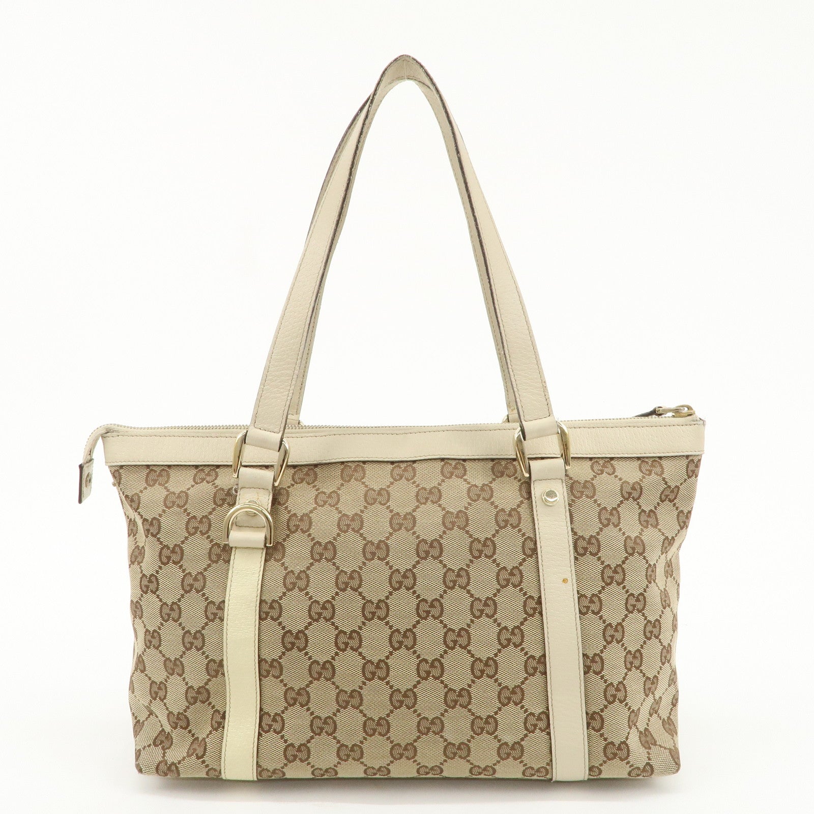 GUCCI GG Abbey Canvas Leather Tote Bag Beige White 1414170 Used