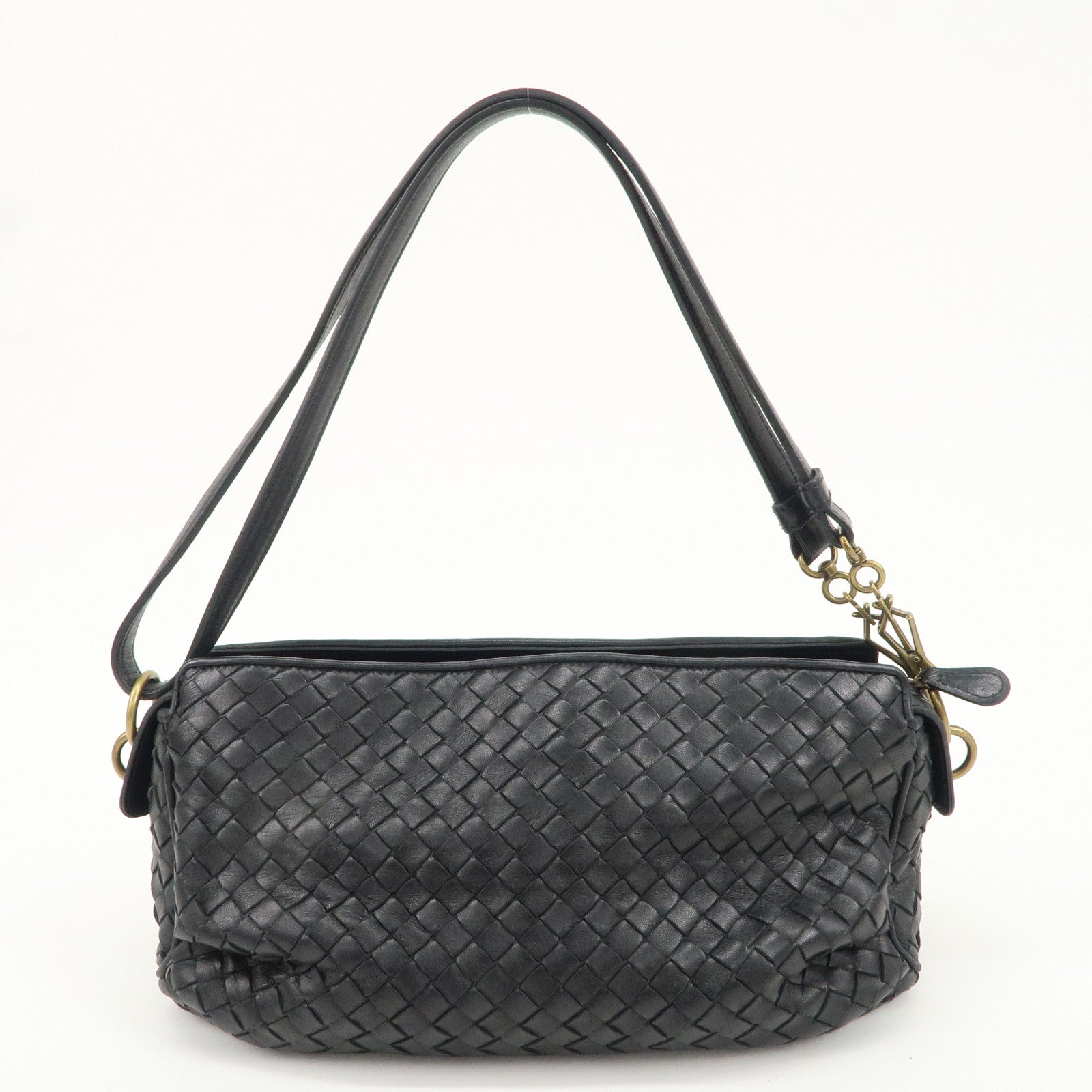 BOTTEGA VENETA Intrecciato Leather Shoulder Bag Black 192661