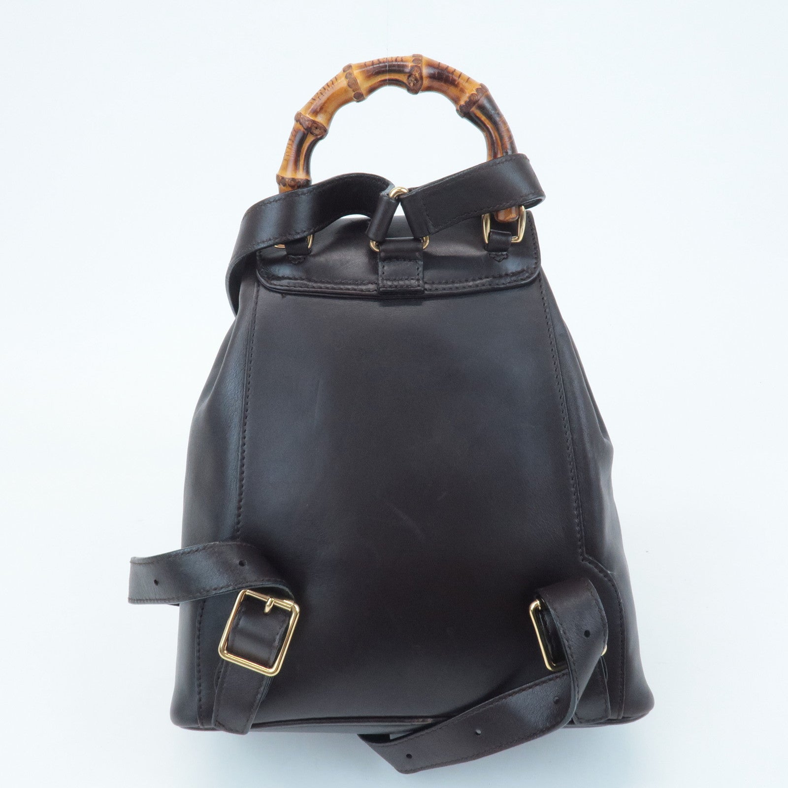 GUCCI Bamboo Leather Rucksack Dark Brown 003.8030 Used