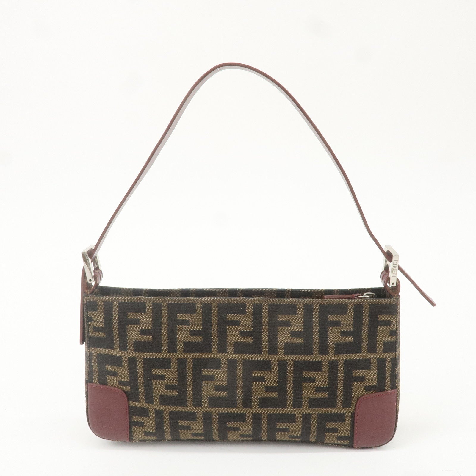 FENDI Zucca Canvas Leather Shoulder Bag Brown Bordeaux 8BR207