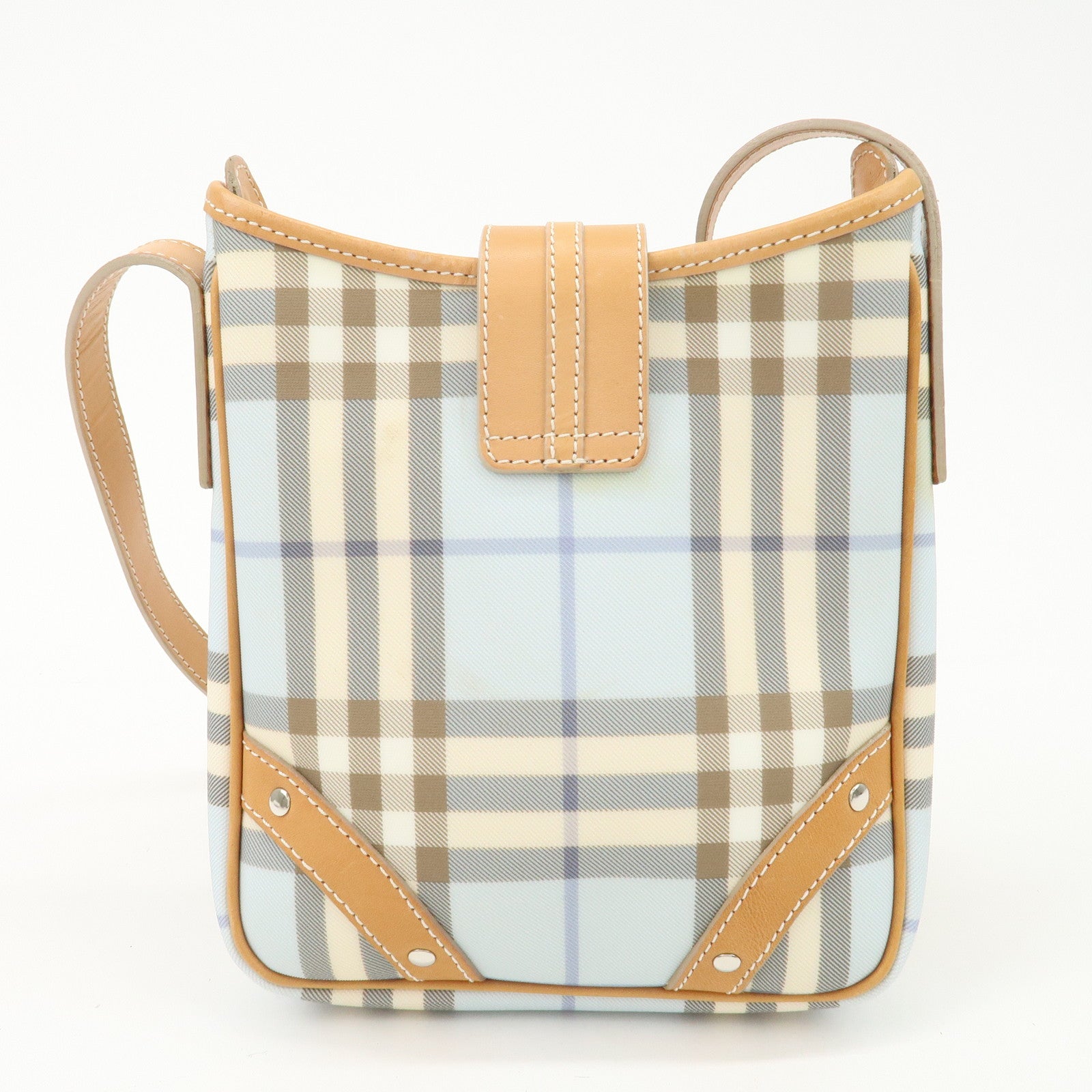 BURBERRY PVC Leather Nova Plaid Shoulder Bag Hand Bag Beige Blue