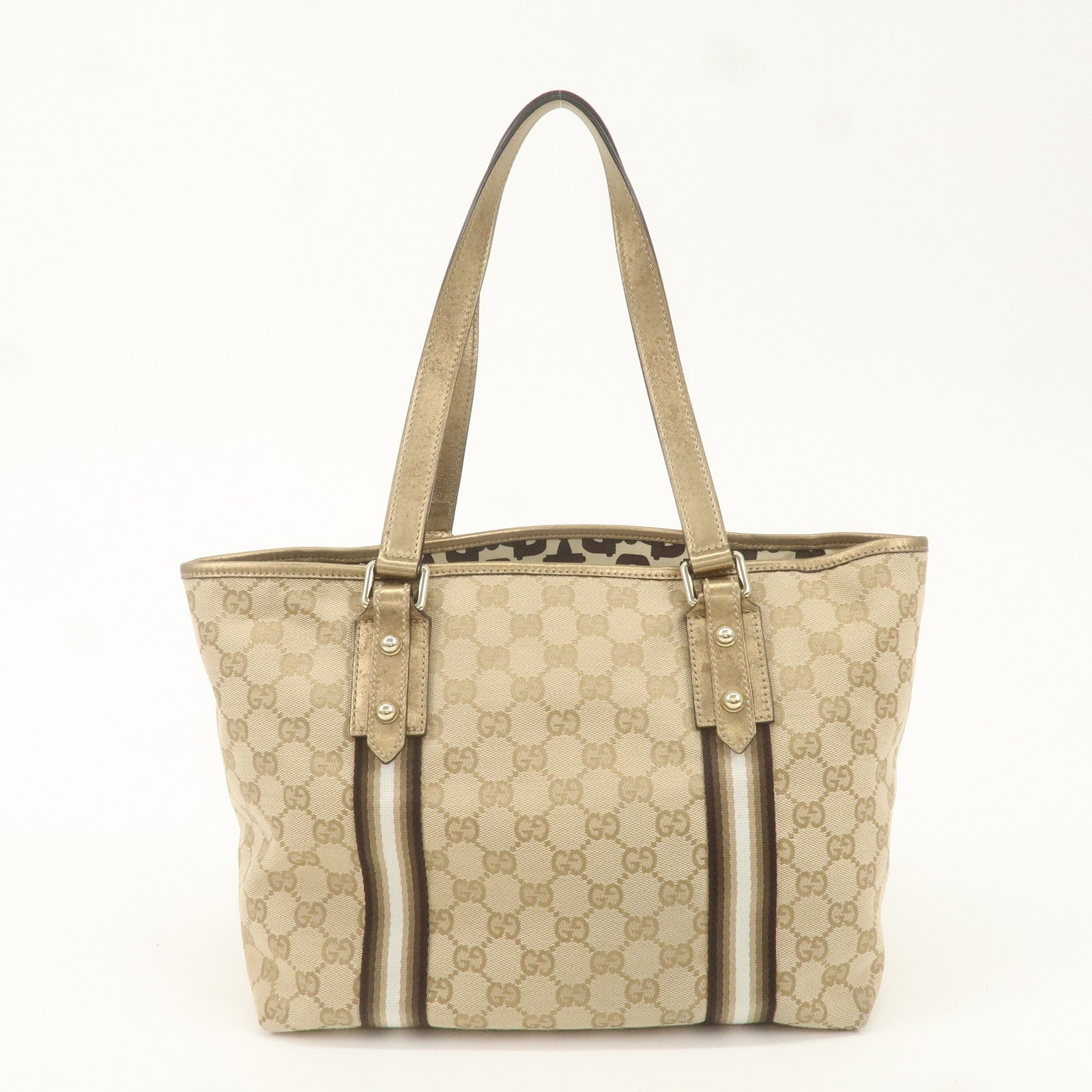 GUCCI GG Canvas Leather Shoulder Tote Bag Beige Gold 137396