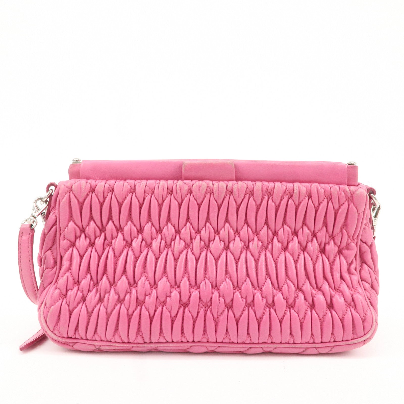 MIU MIU Matelasse Leather Bijou Shoulder Bag Hand Bag Pink