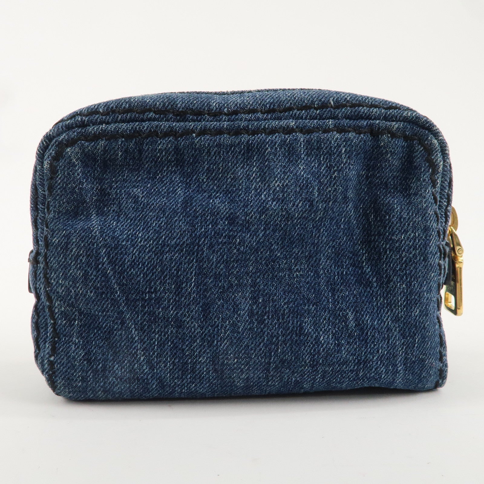 PRADA Triangle Logo Denim Pouch Cosmetic Pouch Blue