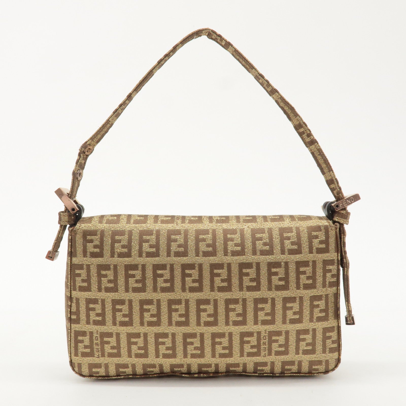 FENDI Mini Mamma Baguette Zucchino Canvas Hand Bag Gold 8BK005