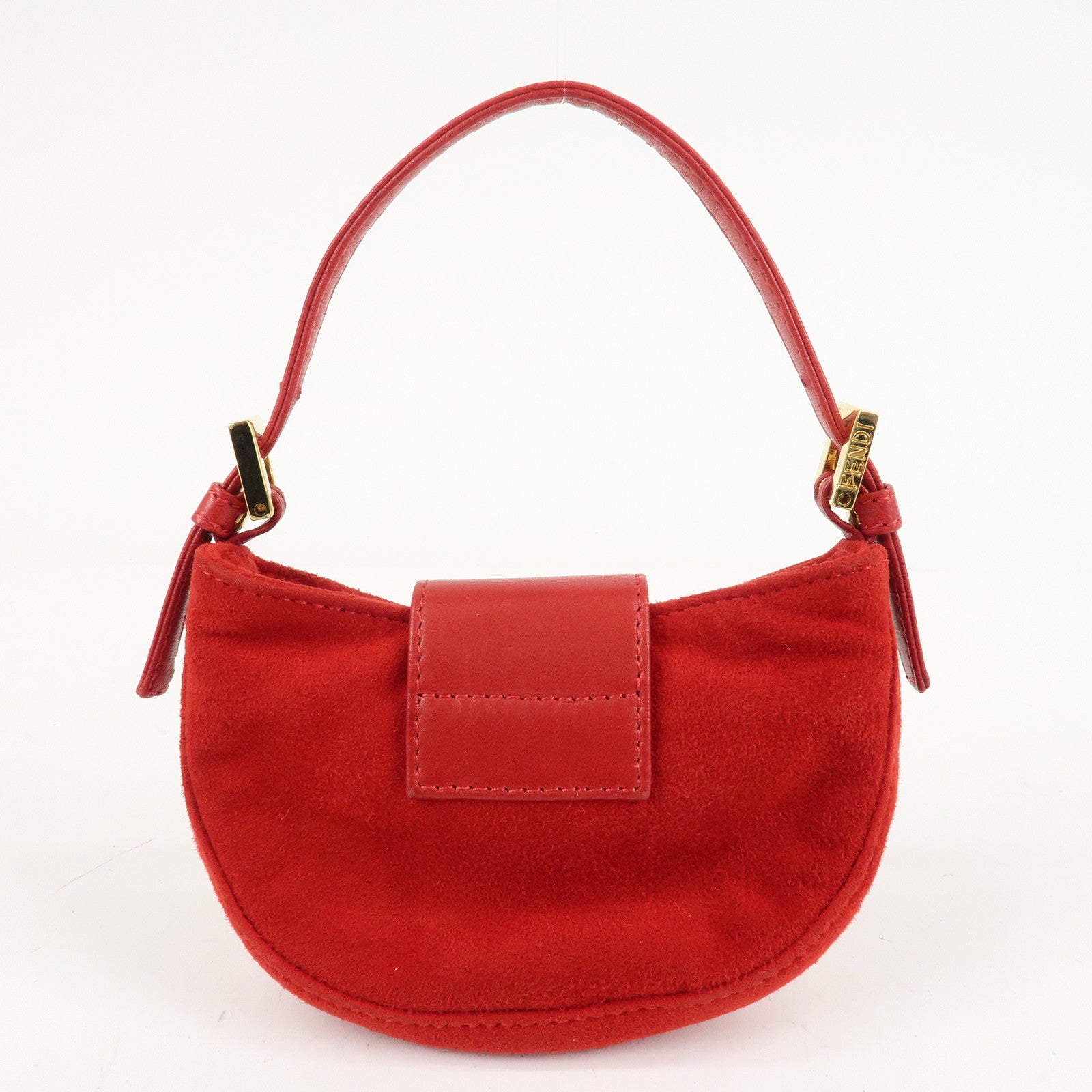 FENDI Suede Leather Mini Croissant Hand Bag Red 26673