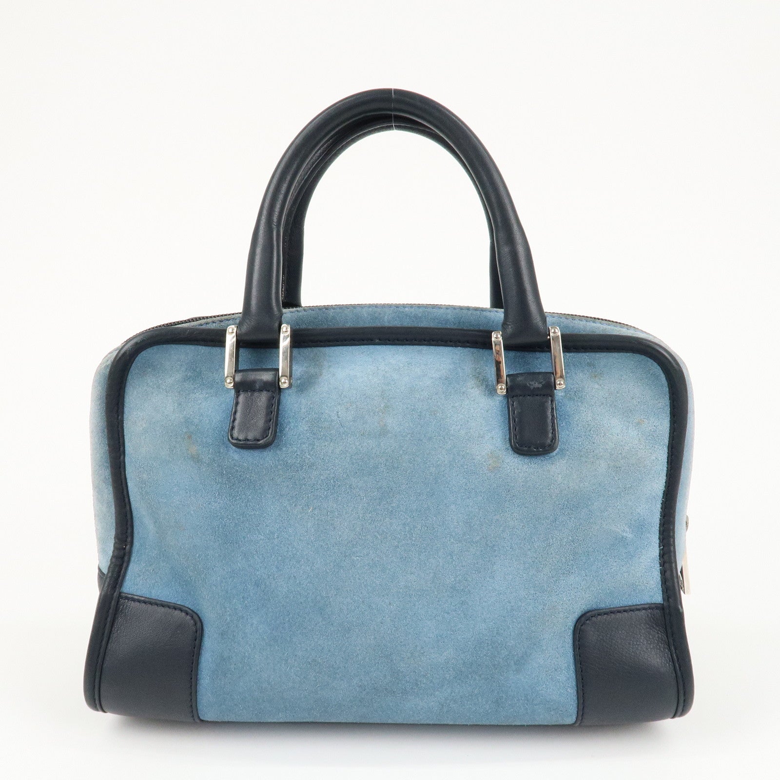 LOEWE Anagram Suede Leather Amazona 28 Hand Bag Blue Navy Used