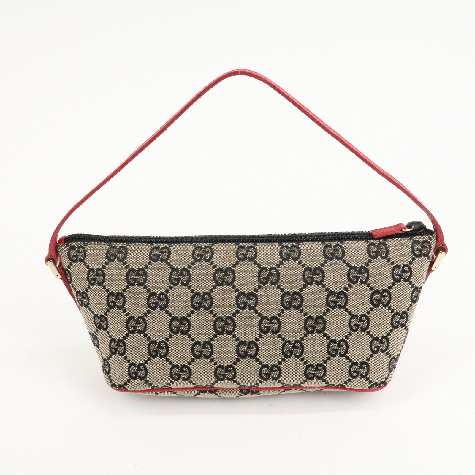 GUCCI GG Canvas Leather Accessory Pouch Mini Bag Beige Red 391103 Used