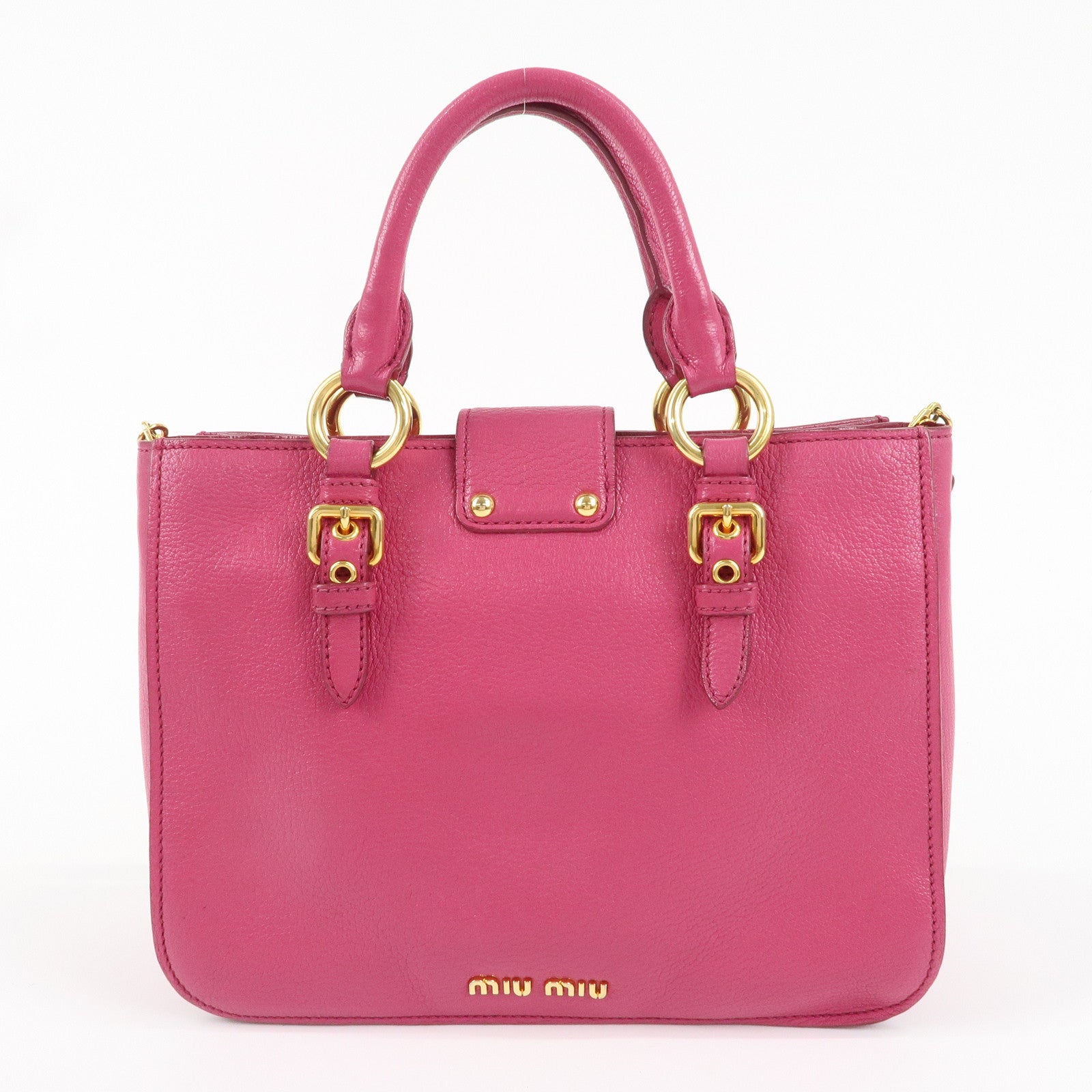 MIU MIU Leather 2WAY Bag Hand Bag Pink Gold Hardware