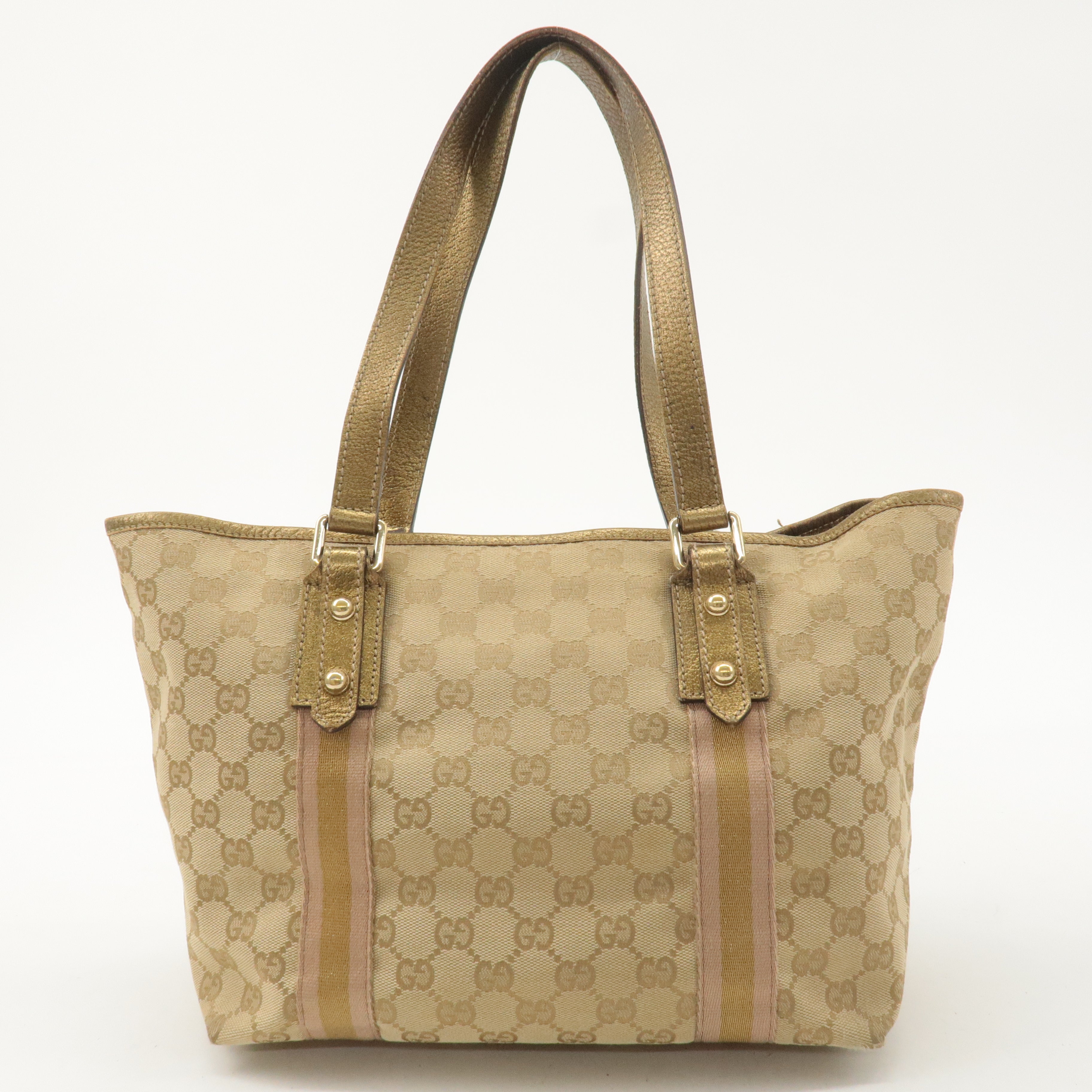 GUCCI GG Canvas Leather Shoulder Tote Bag Beige Gold 137396