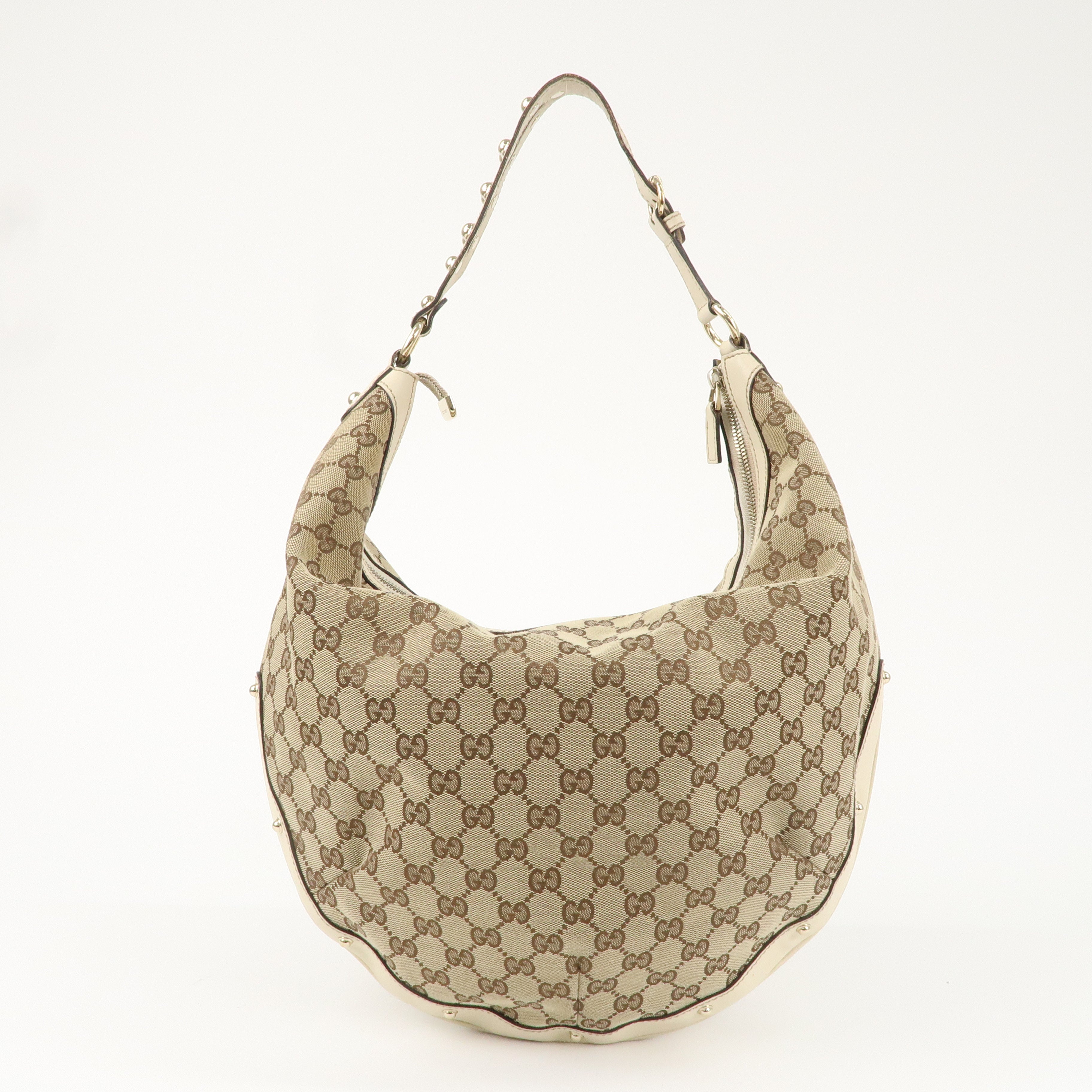 GUCCI GG Canvas Leather Shoulder Bag Beige Ivory 159406