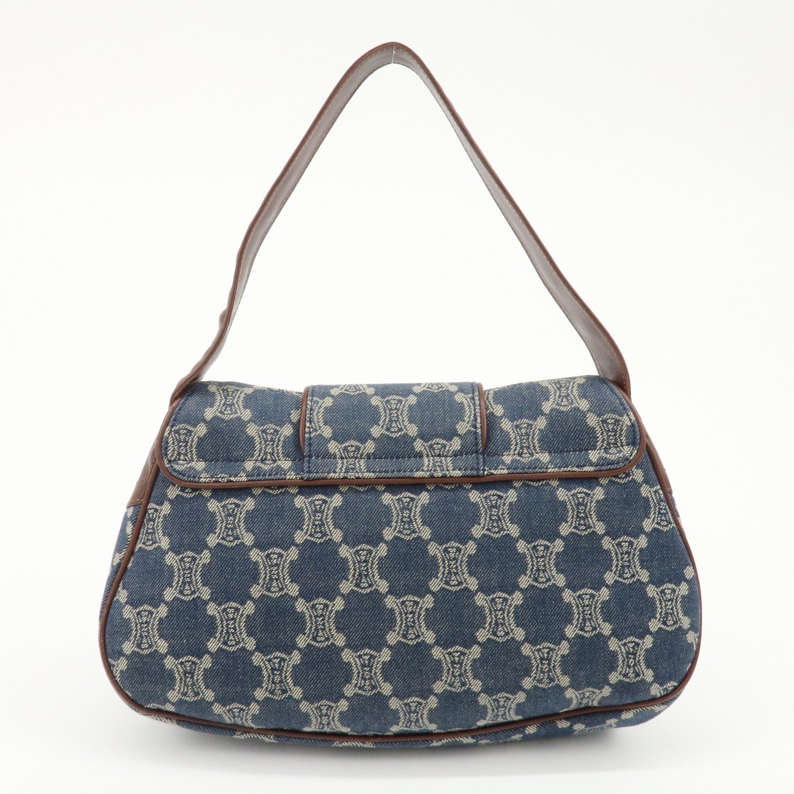 CELINE Macadam Denim Leather Shoulder Bag Blue Brown