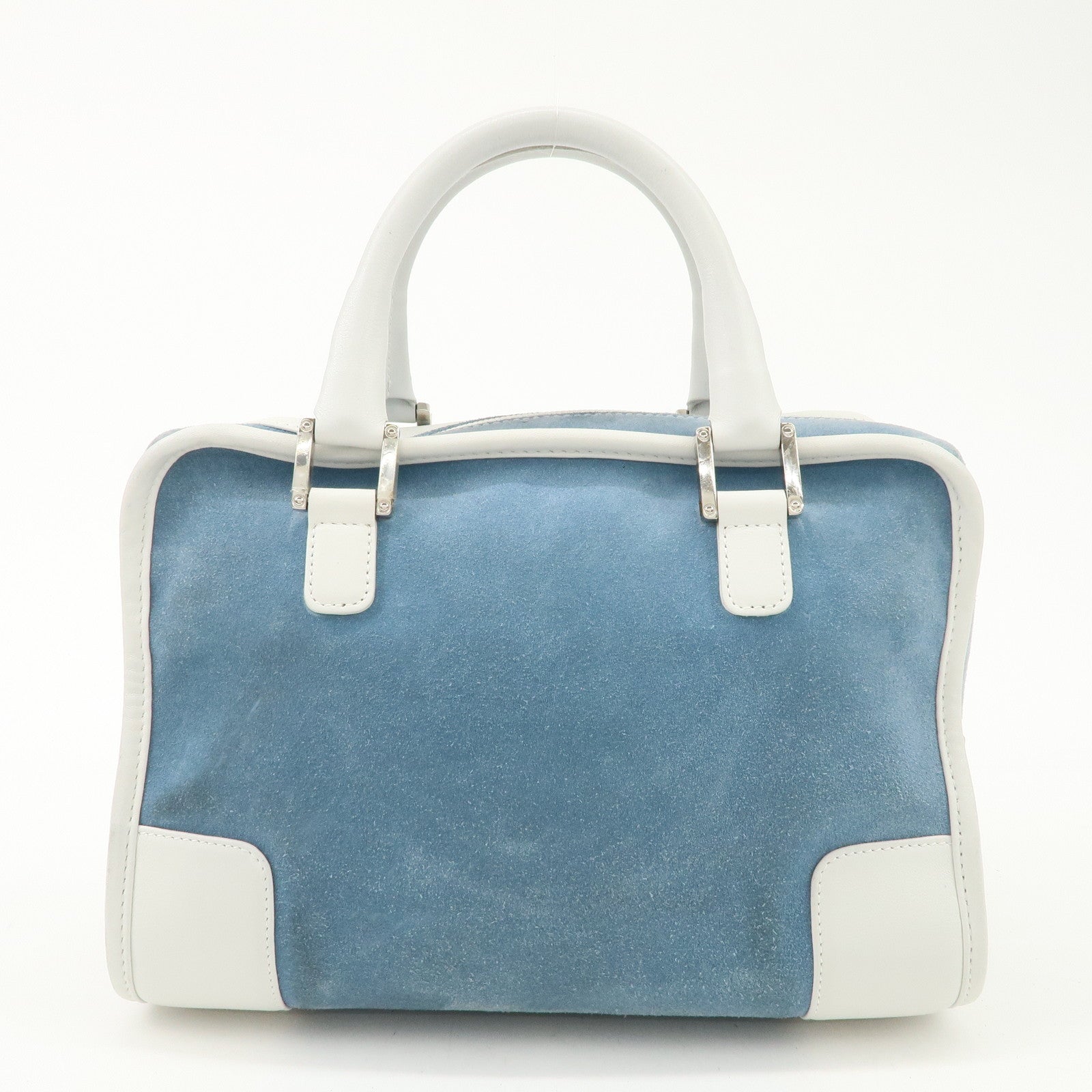 LOEWE Anagram Suede Leather Amazona 27 Hand Bag White Blue