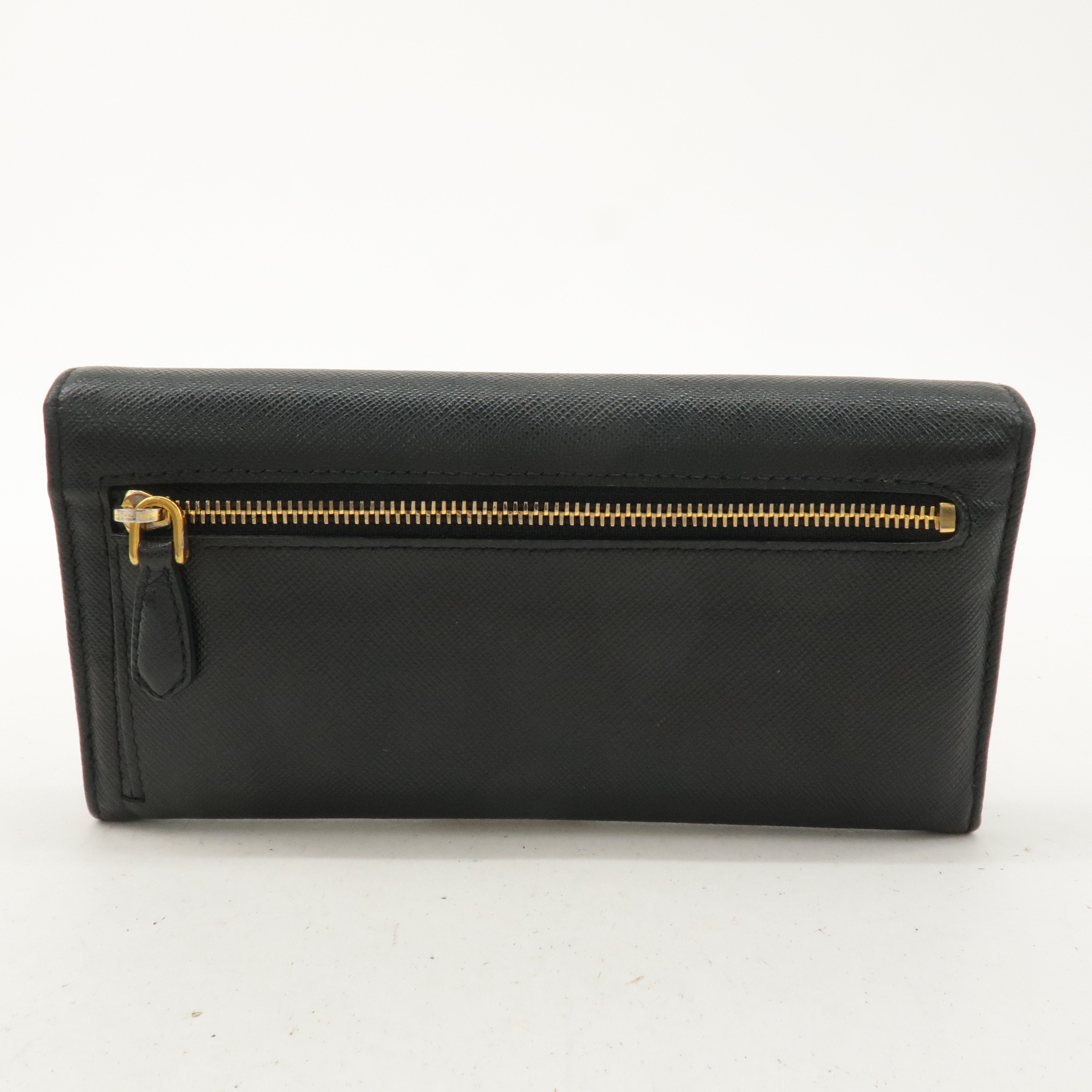 PRADA Saffiano Leather Ribbon Bi-fold Long Wallet Black 1MH132