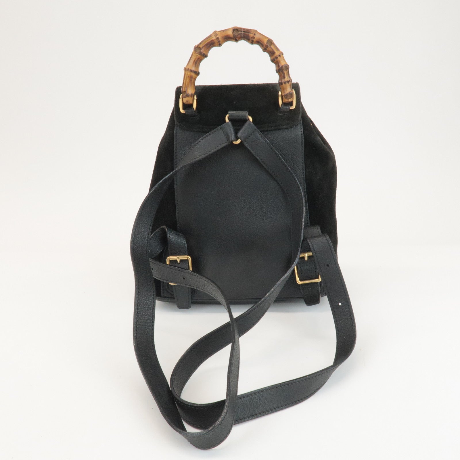 GUCCI Bamboo Suede Leather Mini Back Pack Black 00.2034.0030 Used