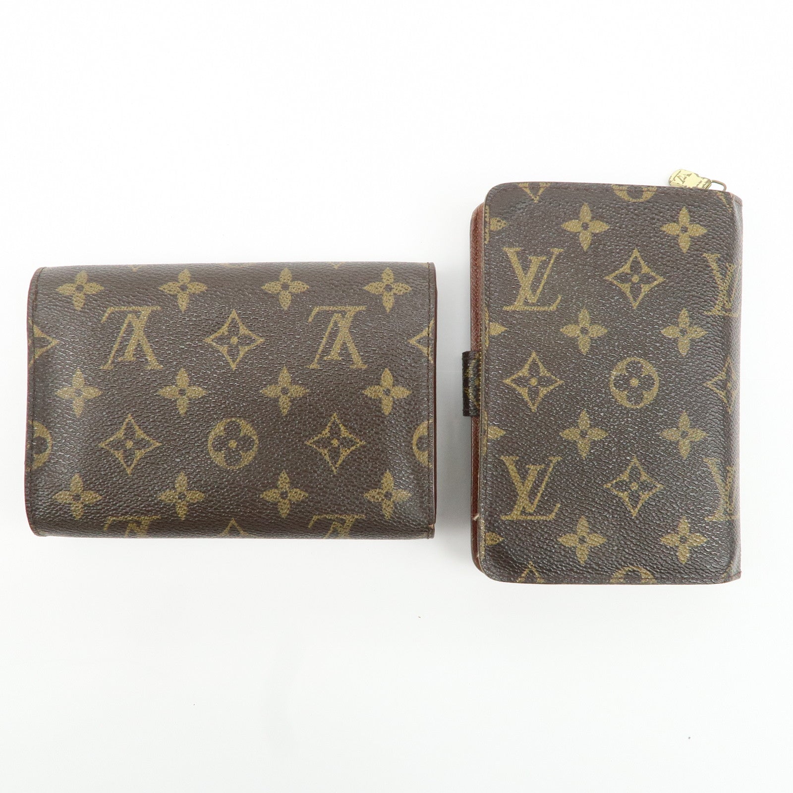 Louis Vuitton Monogram Set of 2 Long Wallet M61202 M61207 Used