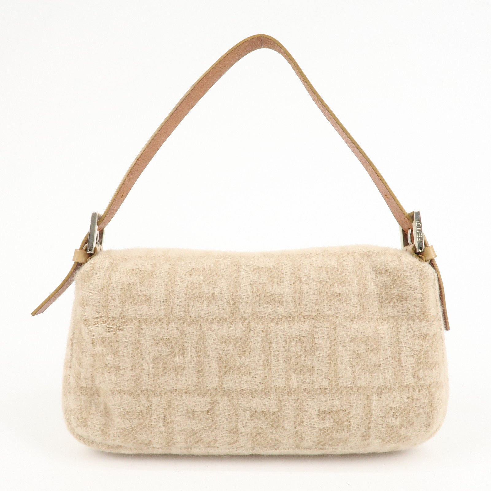 FENDI Mamma Baguette Zucca Wool Leather Shoulder Bag Beige 26424 Used