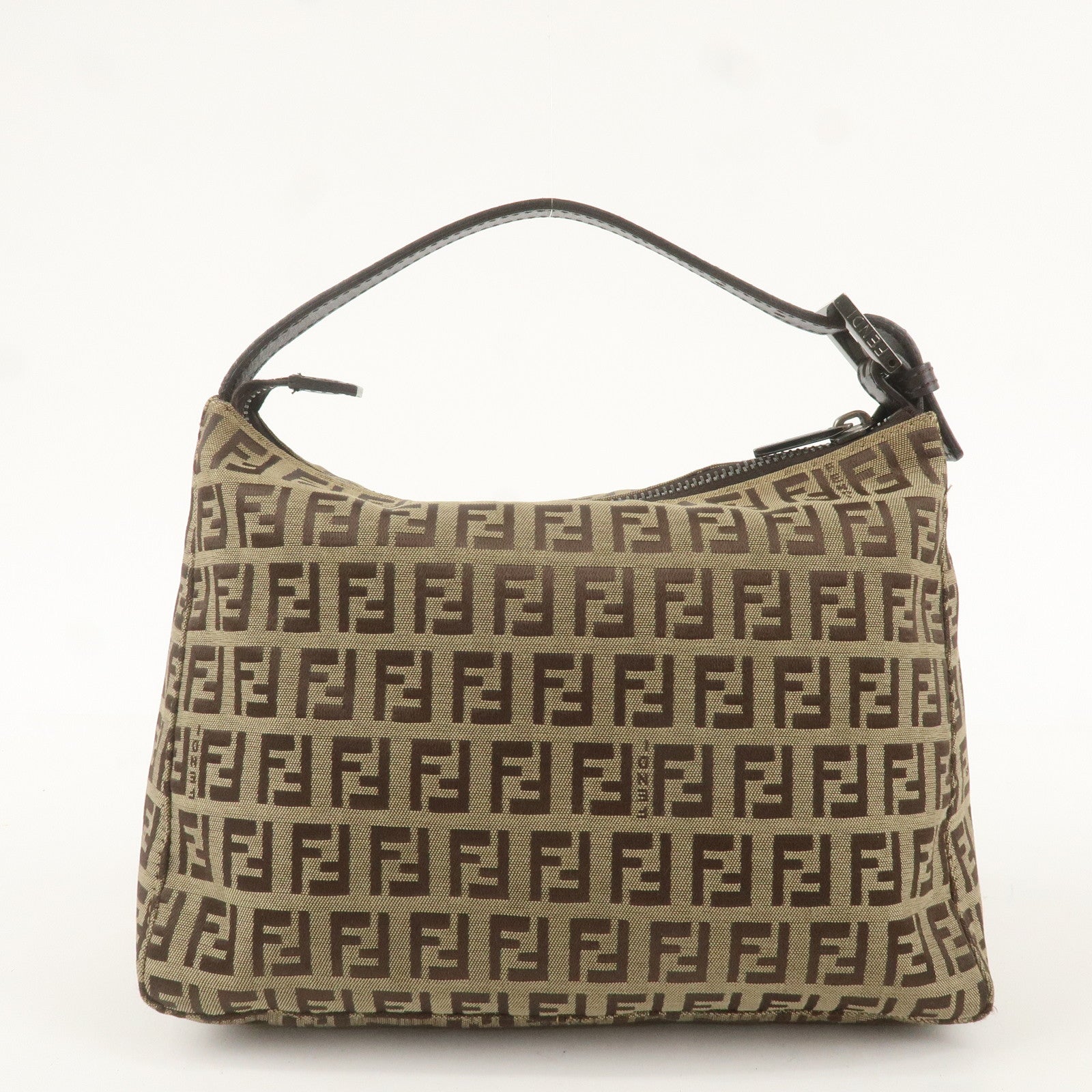 FENDI Zucchino Canvas Leather Hand Bag Pouch Khaki 8N0005