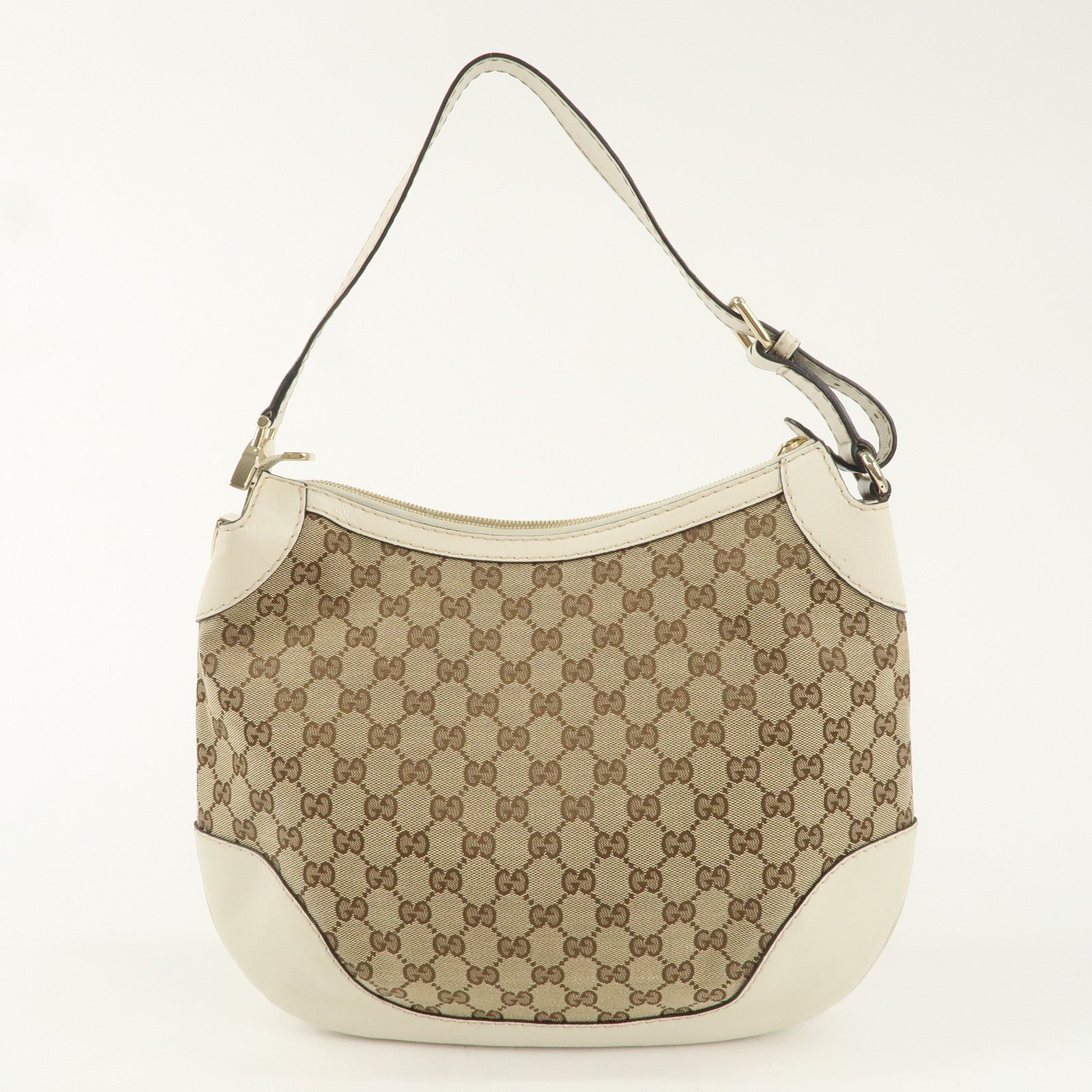 GUCCI GG Canvas Leather One Shoulder Bag Beige Ivory 211810