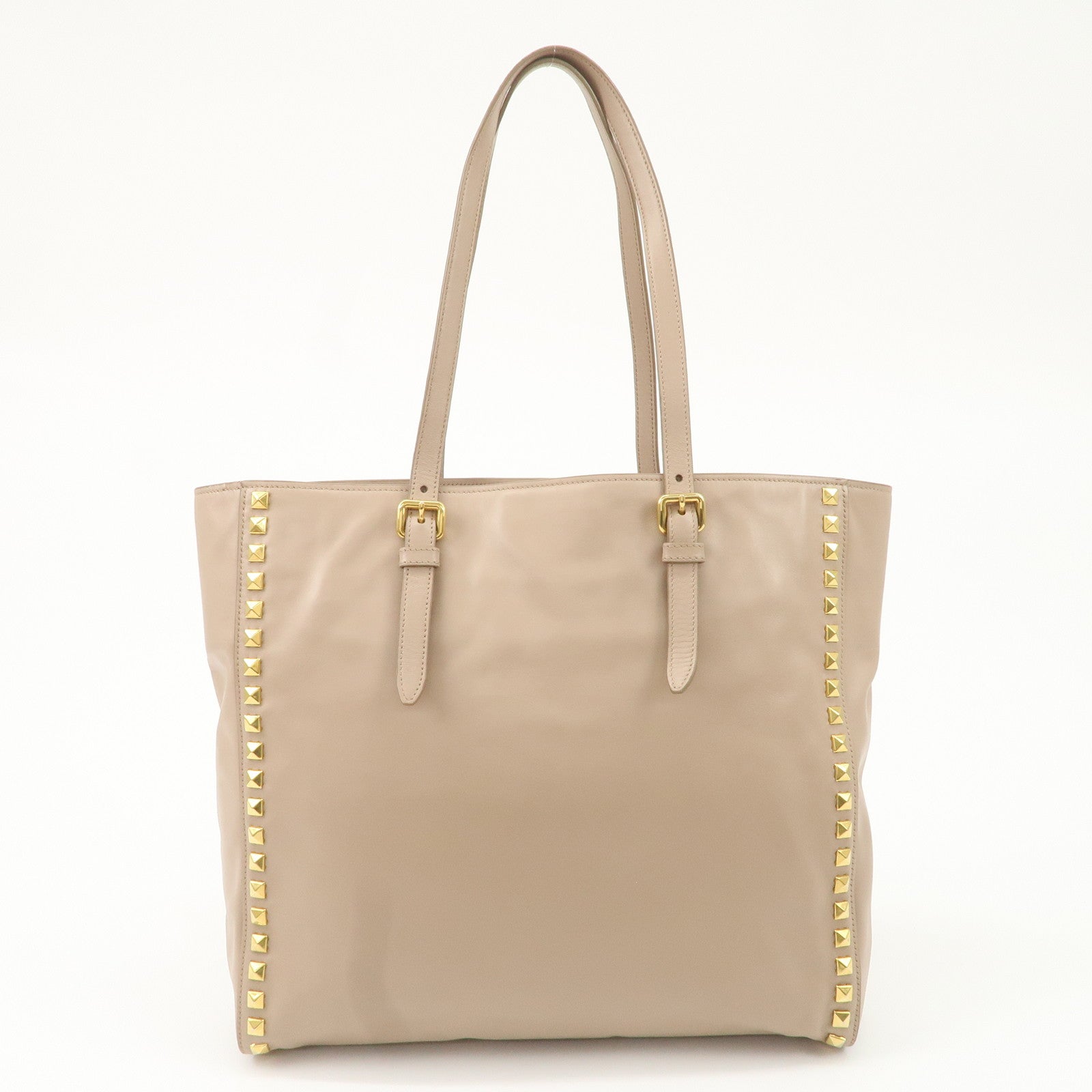 MIU MIU Leather Studs Tote Bag Hand Bag Beige RR1906 Used