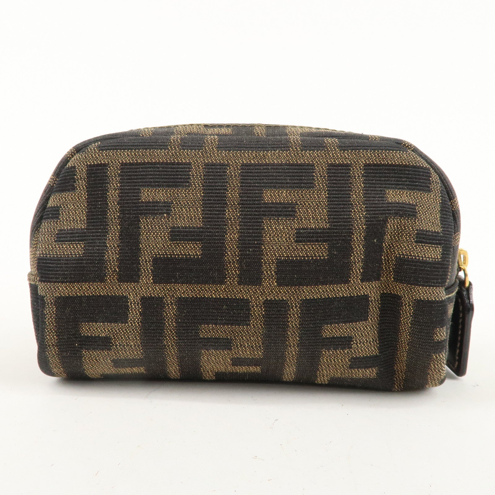 FENDI Zucca Canvas Leather Pouch Khaki Black 26361