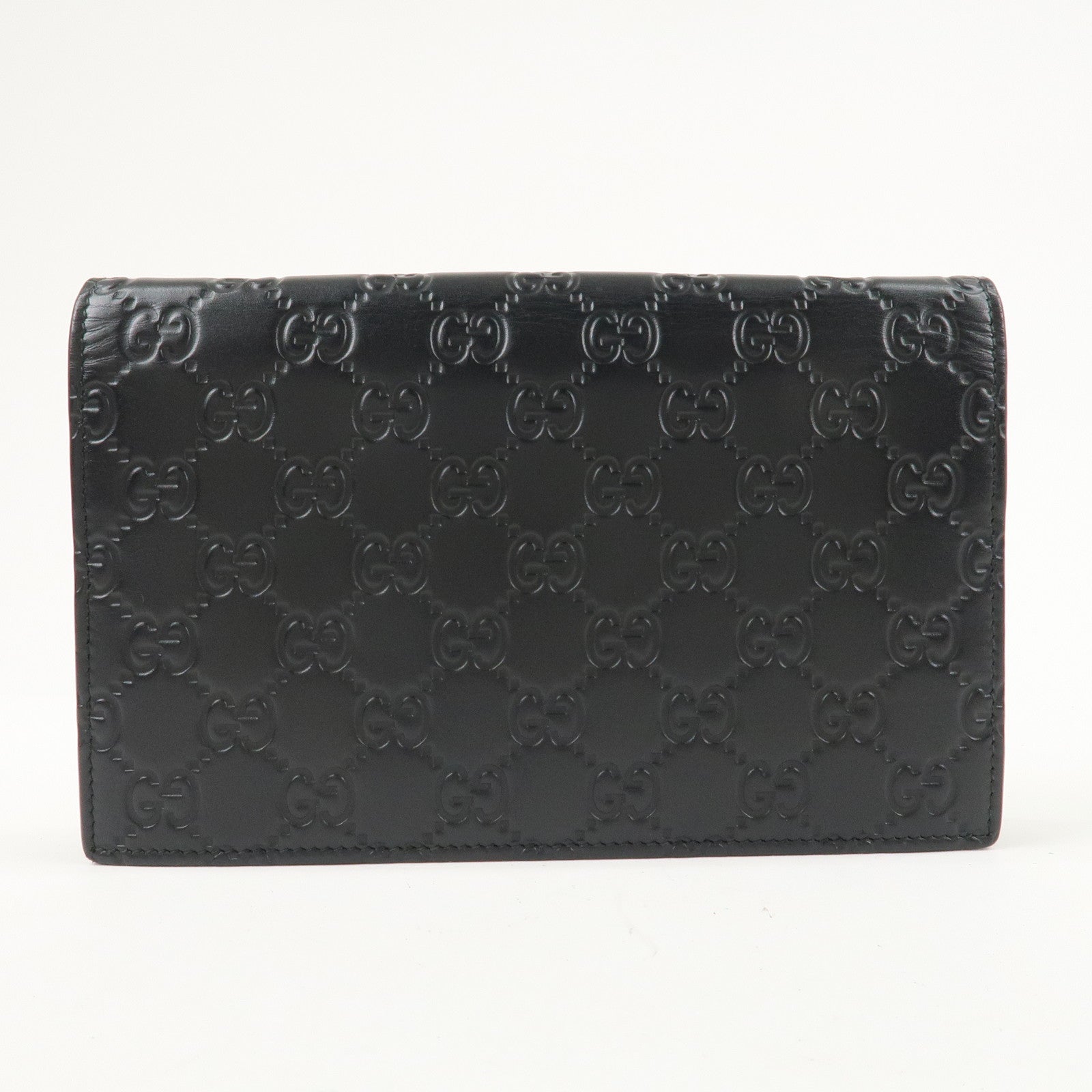 GUCCI Guccissima Leather Chain Wallet Black 431408 Used