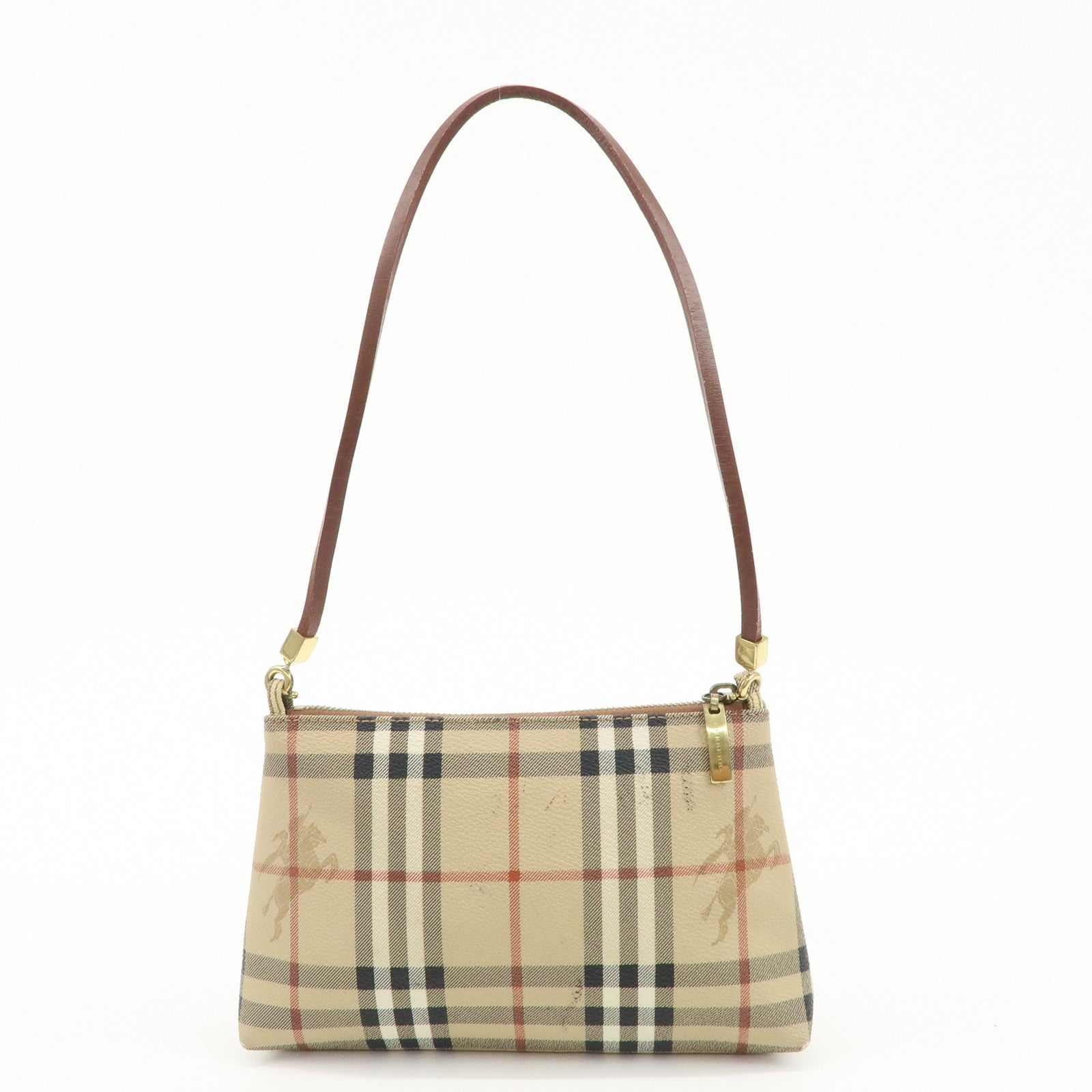 BURBERRY Leather Nova Plaid Shoulder Bag Beige Brown