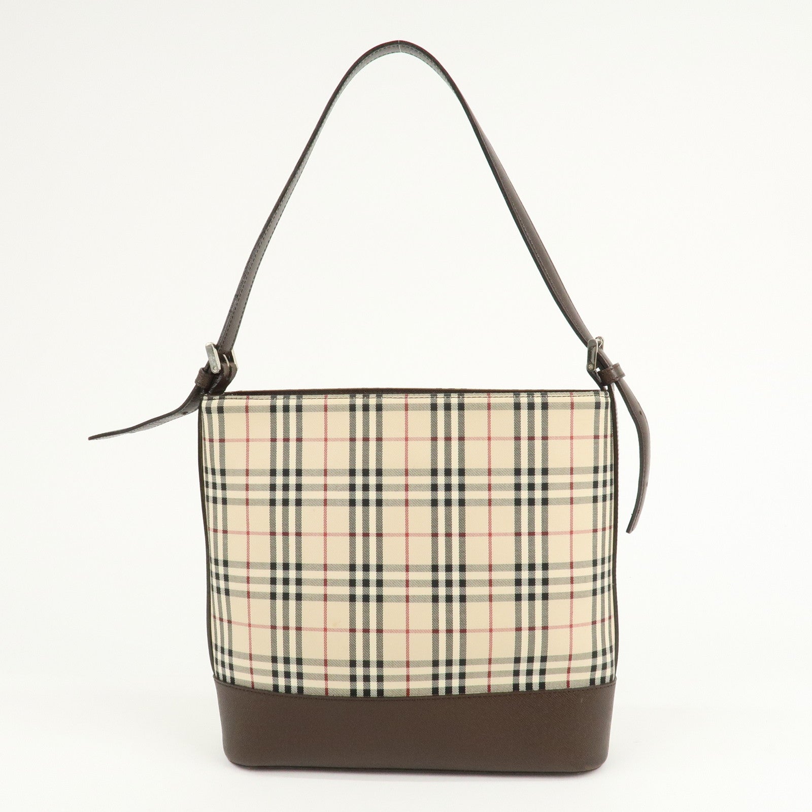 BURBERRY Canvas Leather Nova Plaid Semi Shoulder Bag