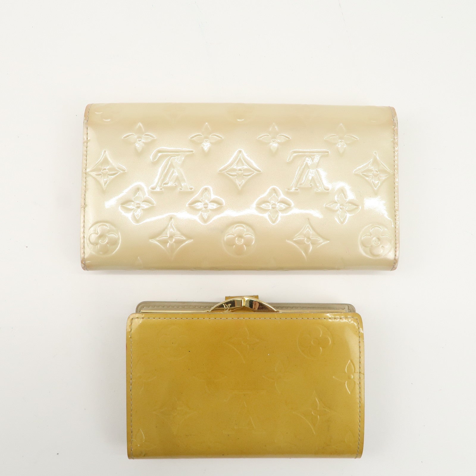 Louis Vuitton Vernis Set of 2 Wallet Beige M91466 M91210 Used