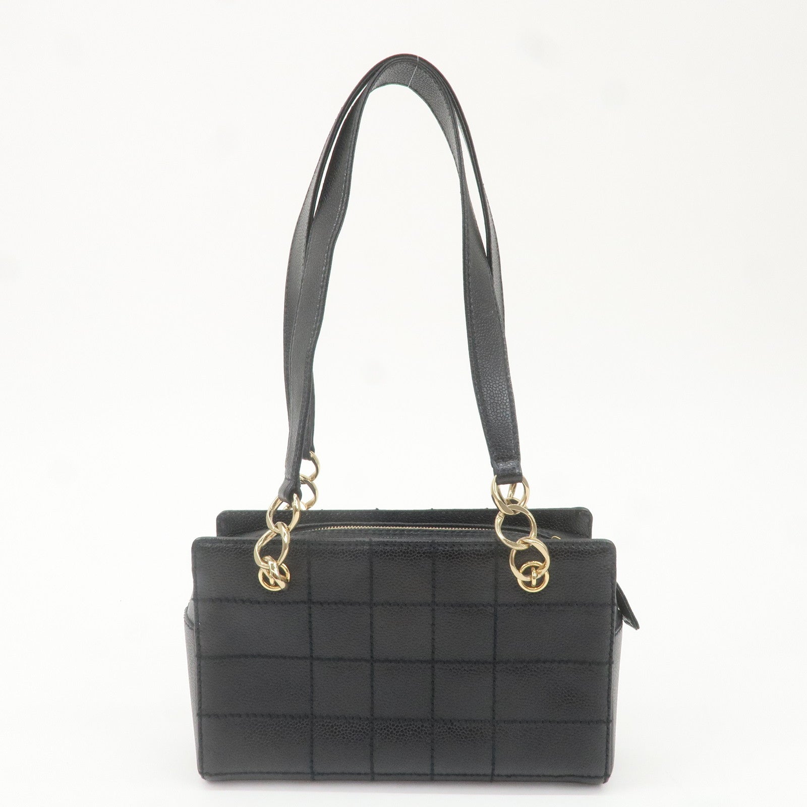 CHANEL Caviar Skin Chain Tote Bag Hand Bag Black