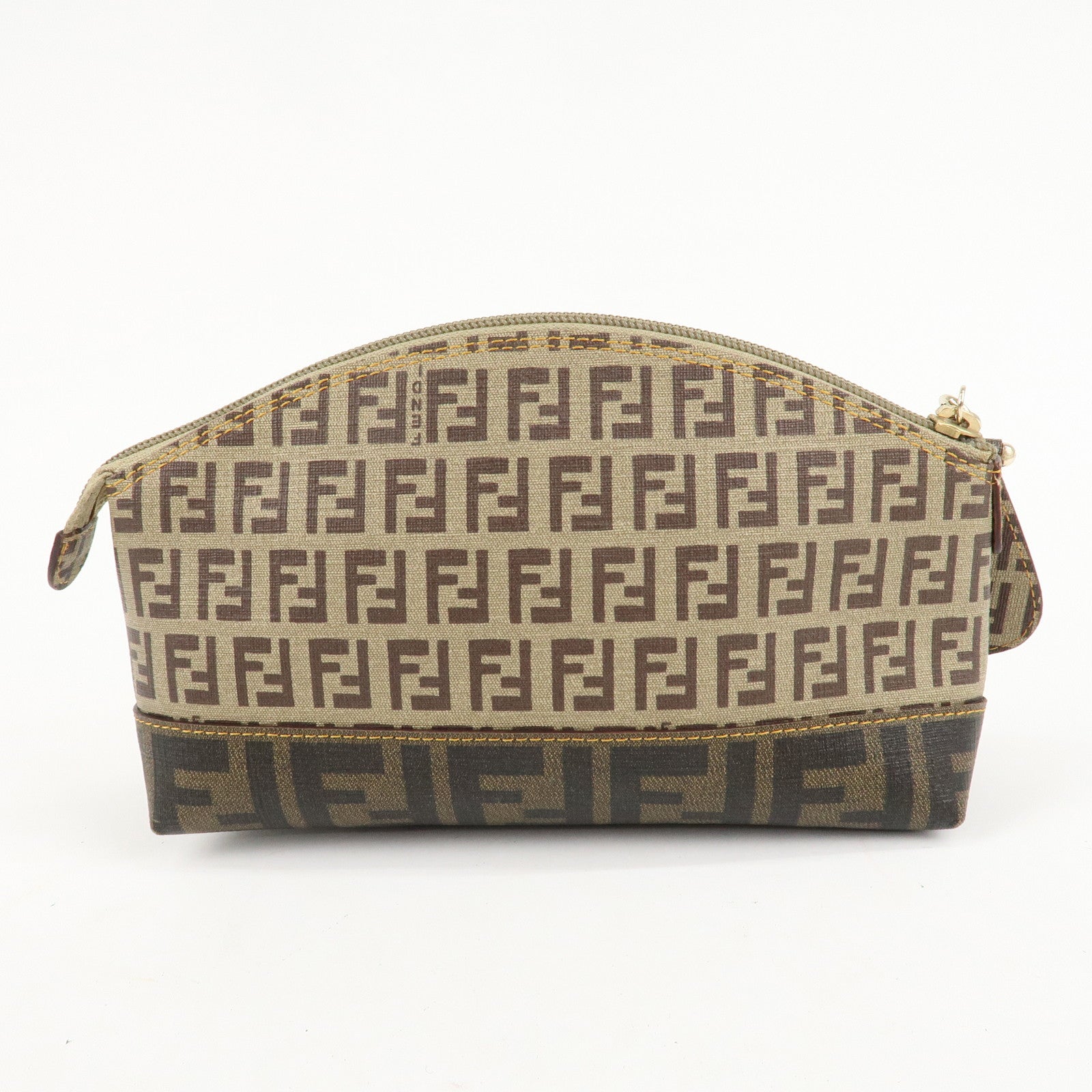 FENDI Zucchino Zucca PVC Pouch Brown Beige Black 8N0063 Used