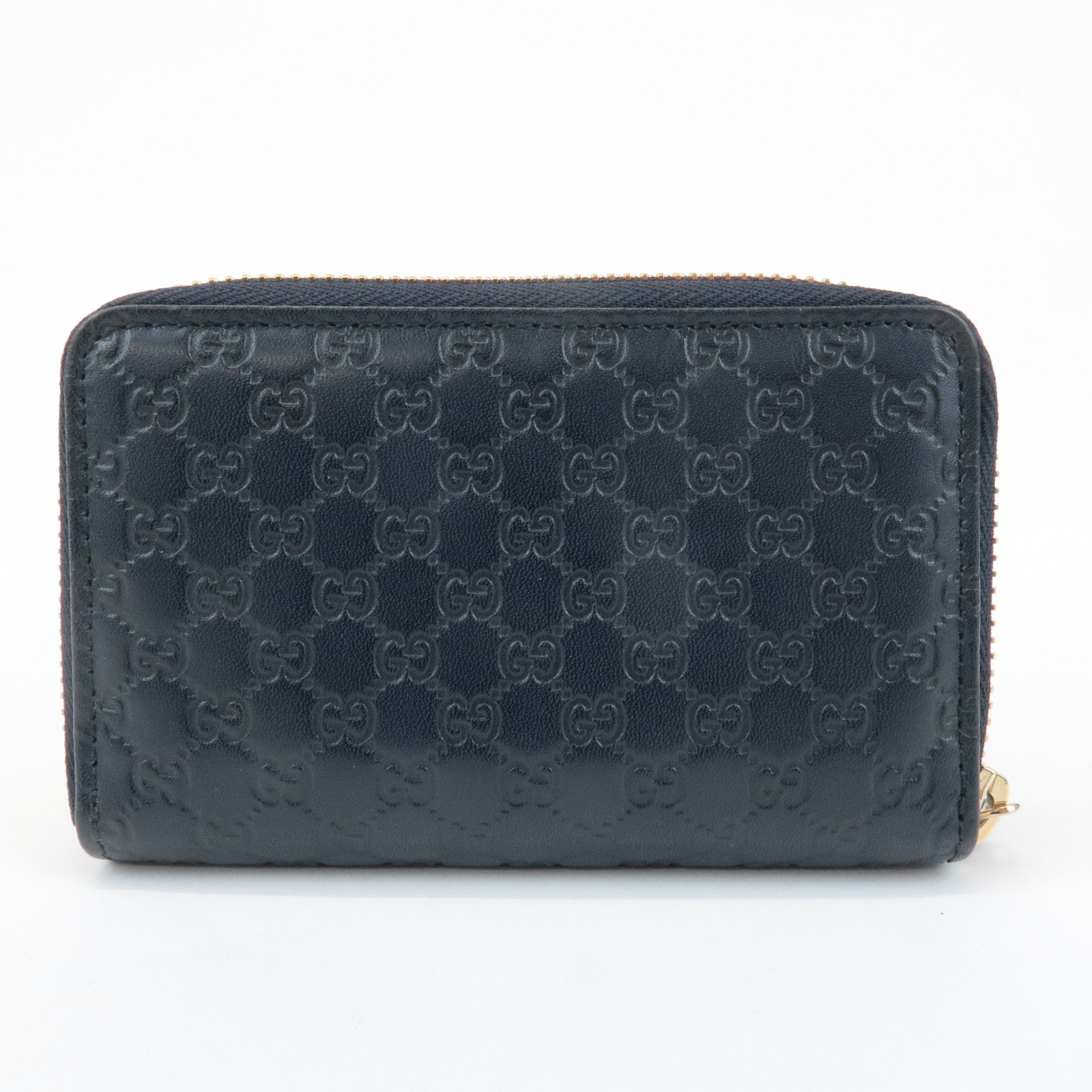 GUCCI Micro Guccissima Leather Zip Around Card Case Navy 255452 Used