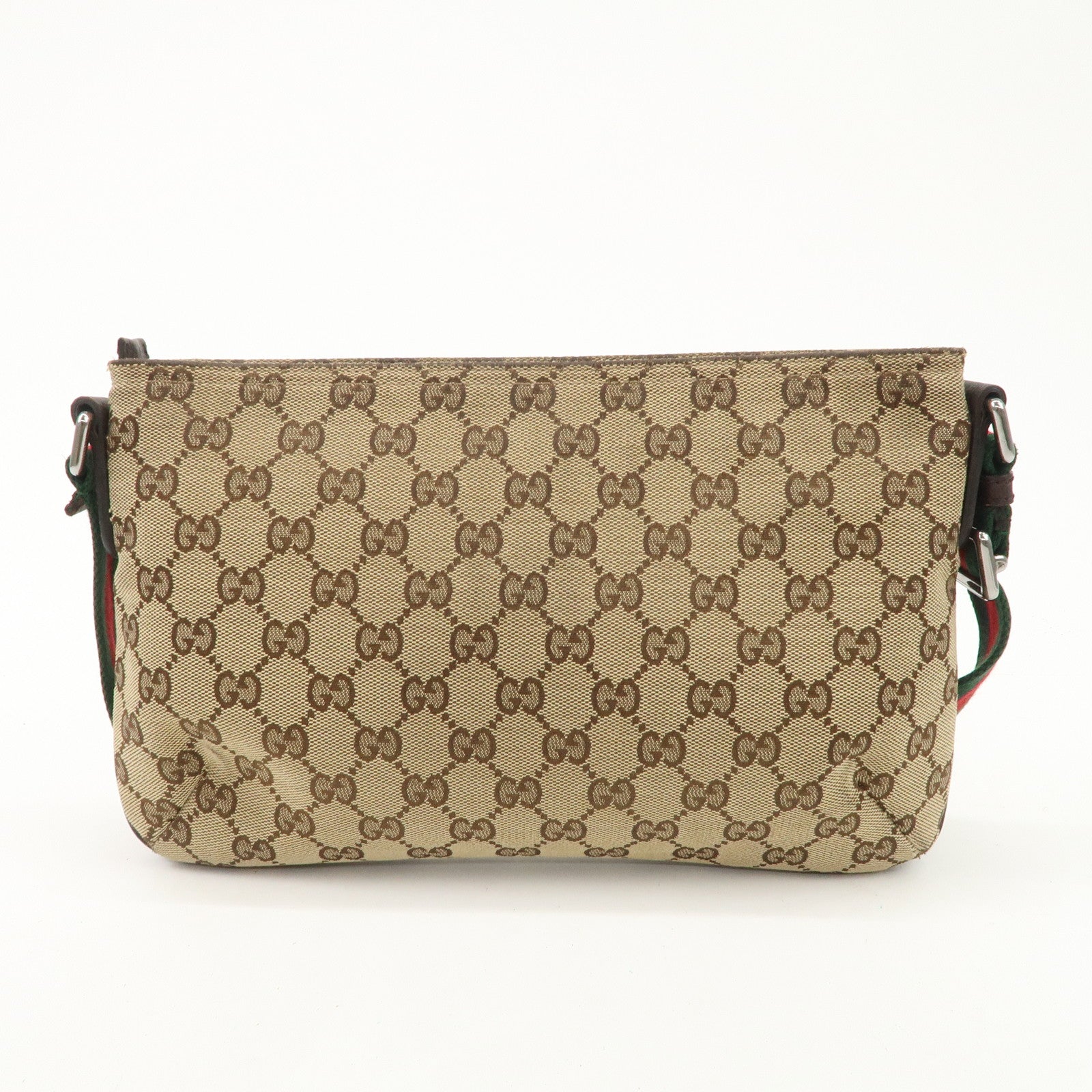 GUCCI GG Canvas Leather Shoulder Bag Beige Dark Brown 189749 Used