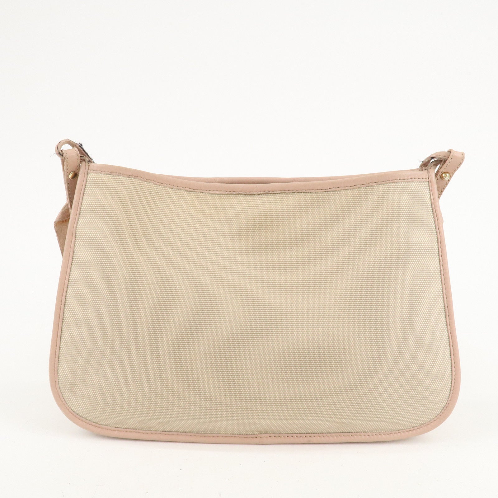 FENDI Logo Canvas Leather Shoulder Bag Beige Pink 8BT084