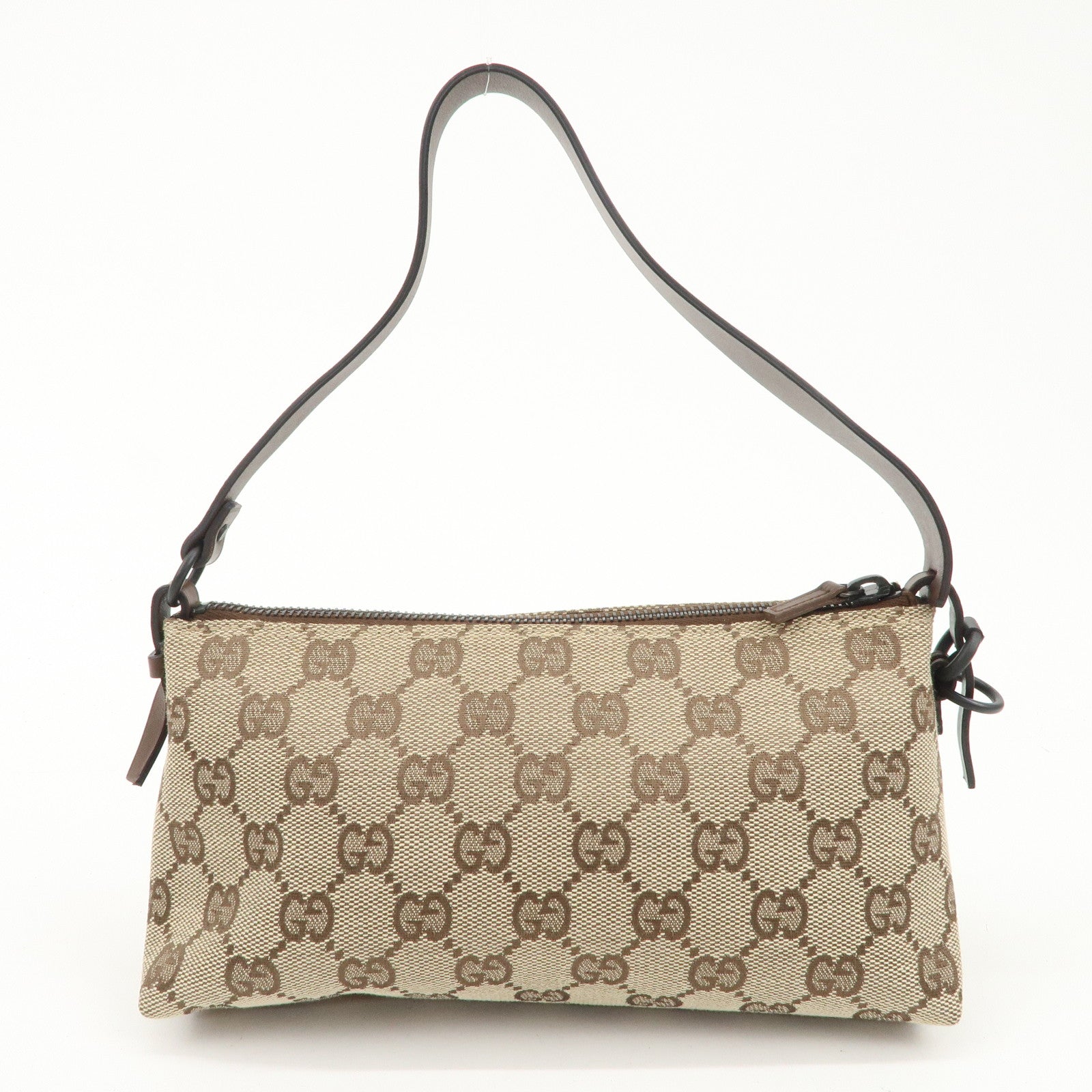 GUCCI GG Canvas Leather Hand Bag Pouch Beige Brown 103399 Used