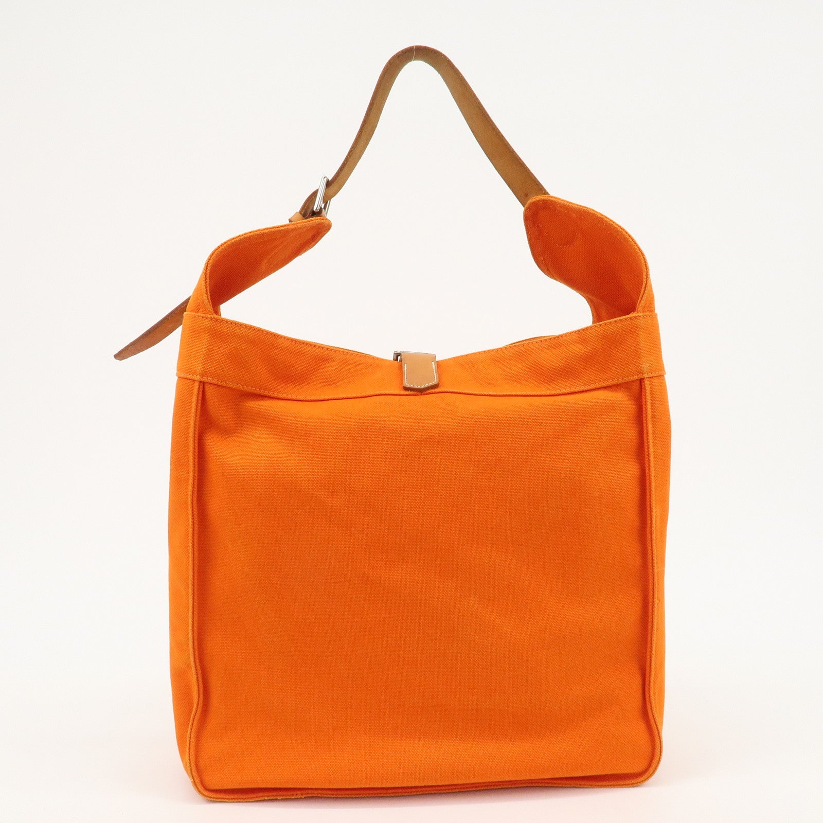 HERMES Marwari GM Canvas Leather □〇 Stamped Shoulder Bag Orange Used