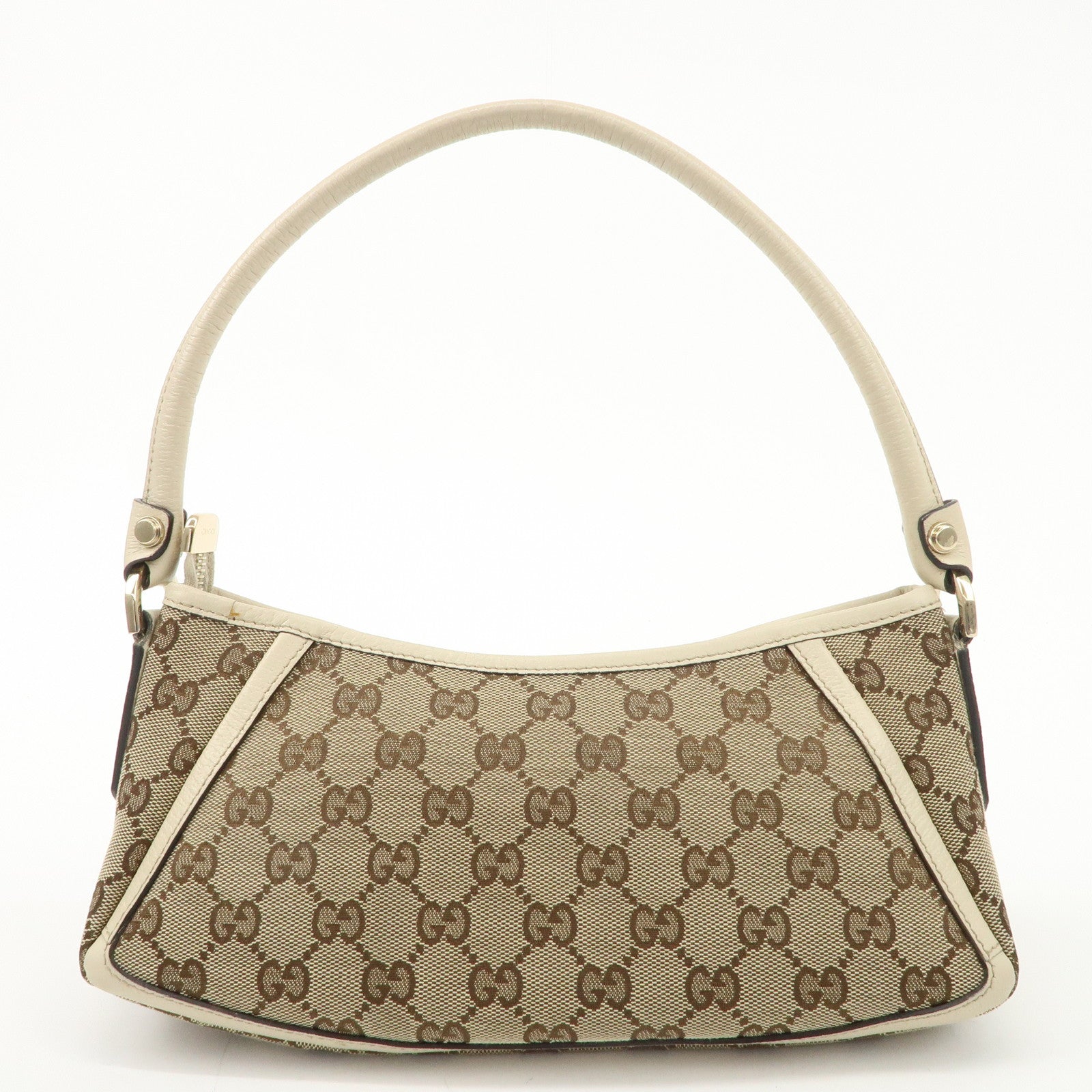 GUCCI Abbey GG Canvas Leather Shoulder Bag Beige Gold 130939 Used