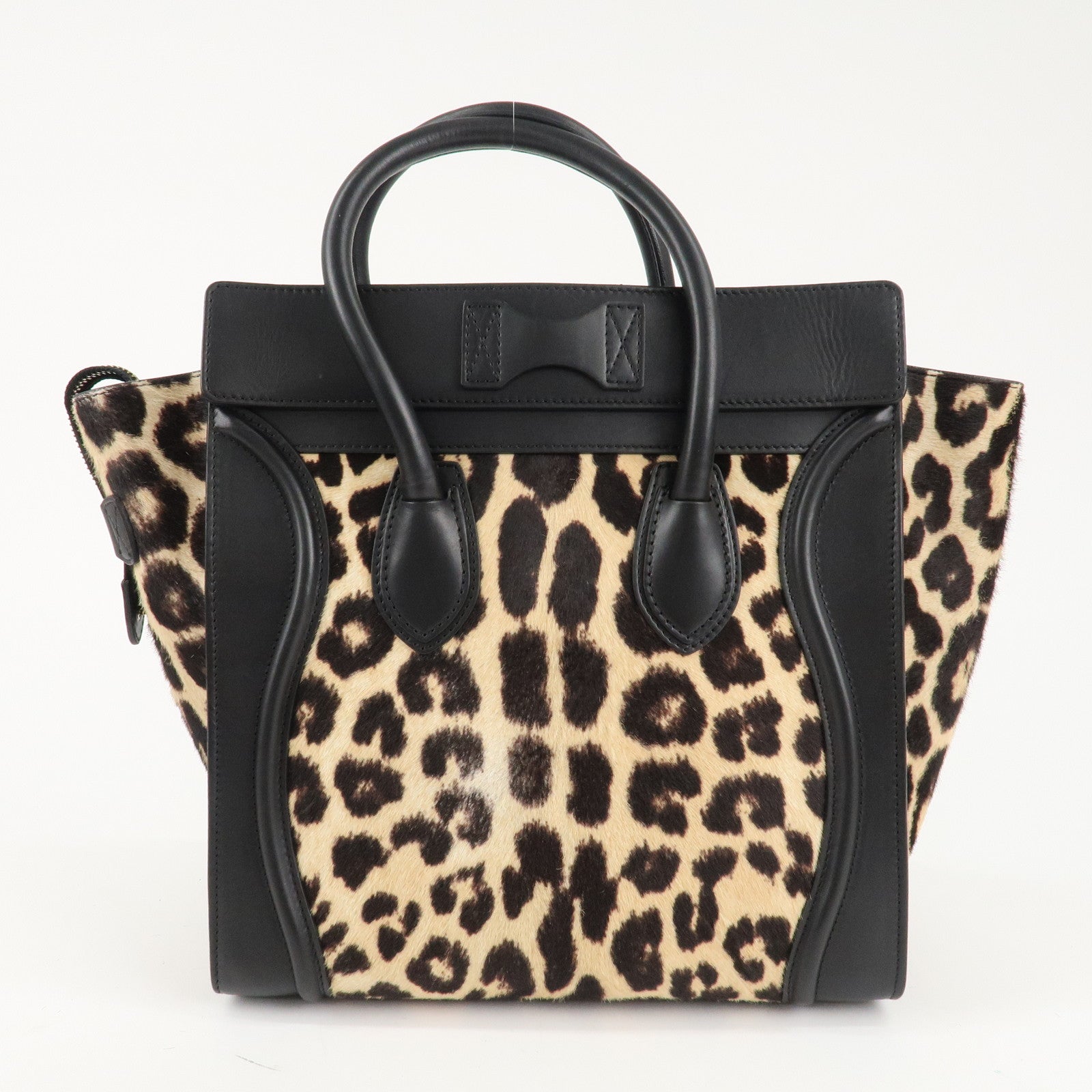 CELINE Mini Shopper Unborn Calf Leather Luggage Leopard 165213 Used