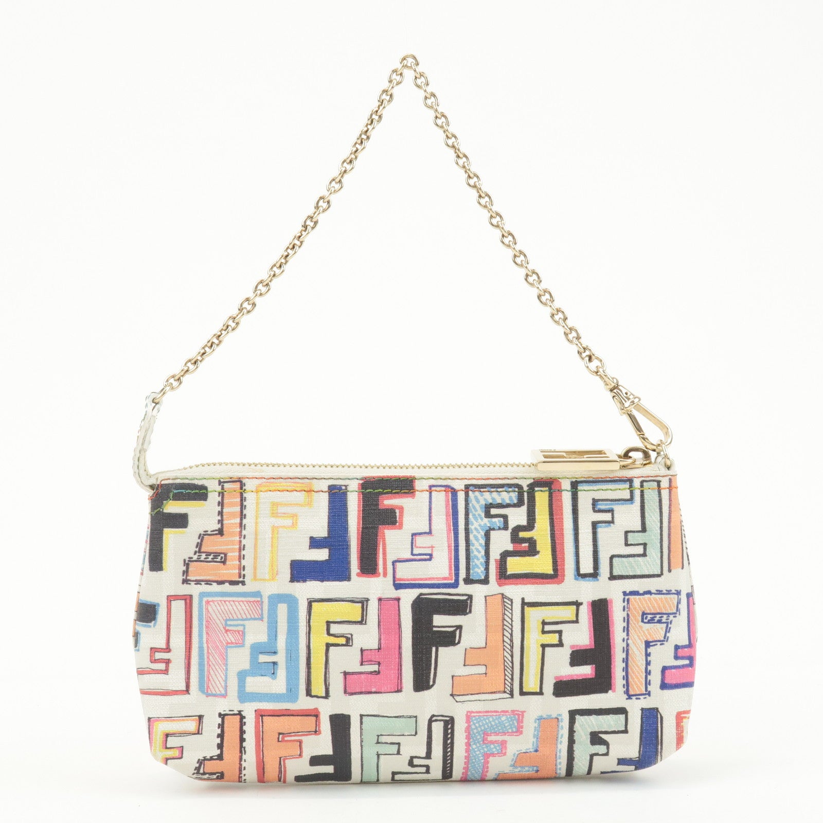 FENDI Zucca Print PVC Chain Accessory Pouch Multicolor 8BR592