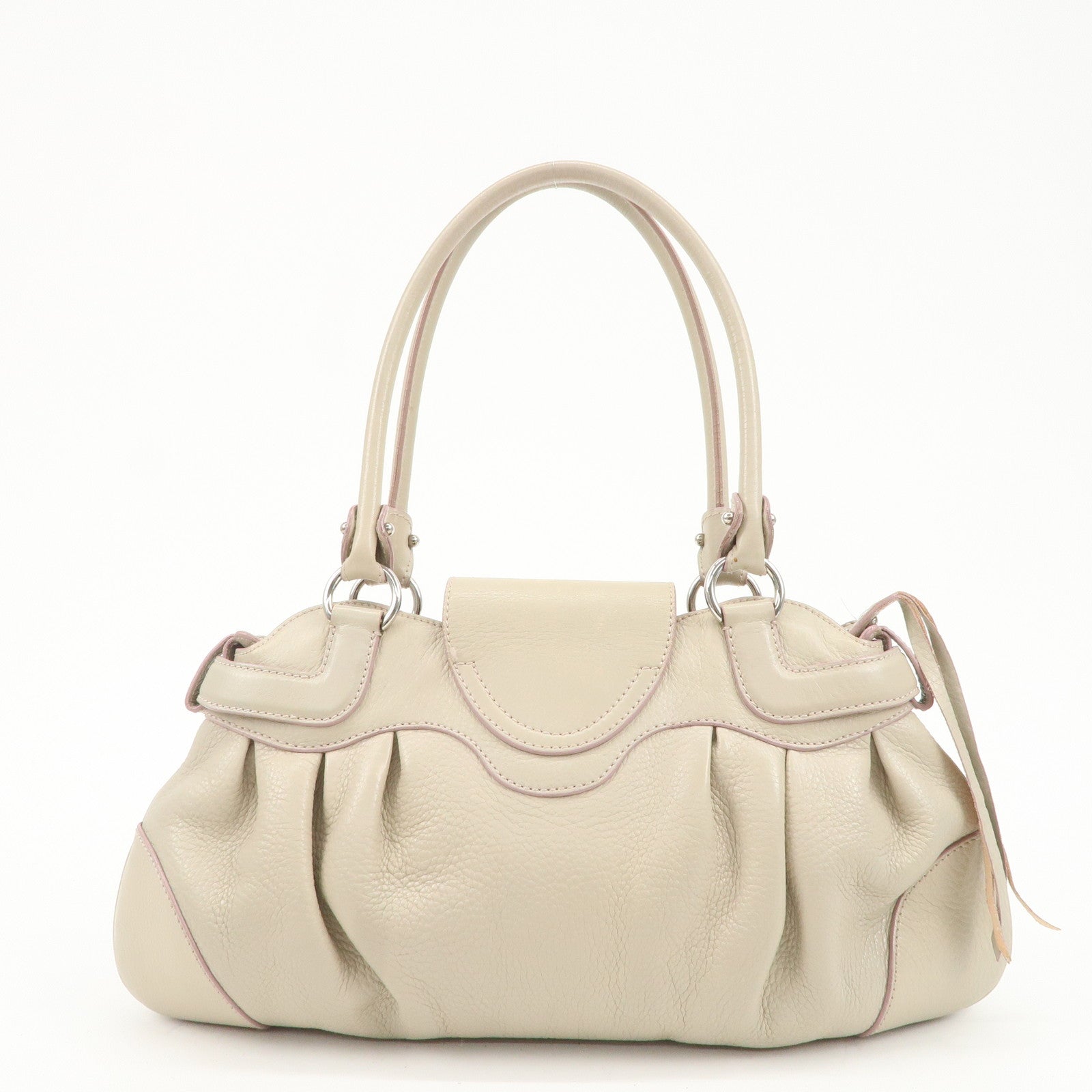 Ferragamo Ganchini Leather Shoulder Bag Beige Used