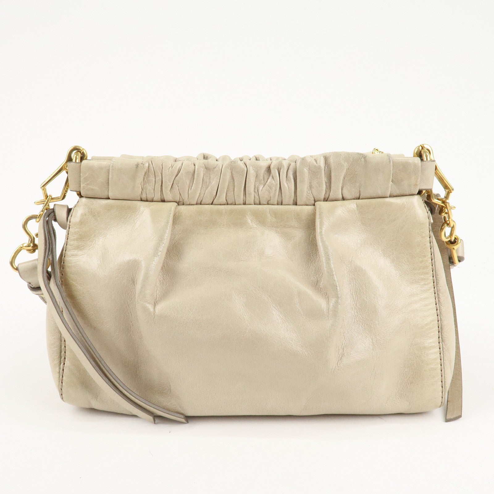 MIU MIU Leather Shoulder Bag Crossbody Bag Ivory