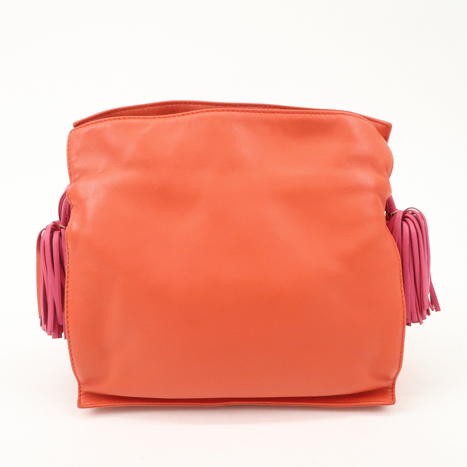 LOEWE Anagram Leather Framenco Shoulder Bag Orange Pink Used