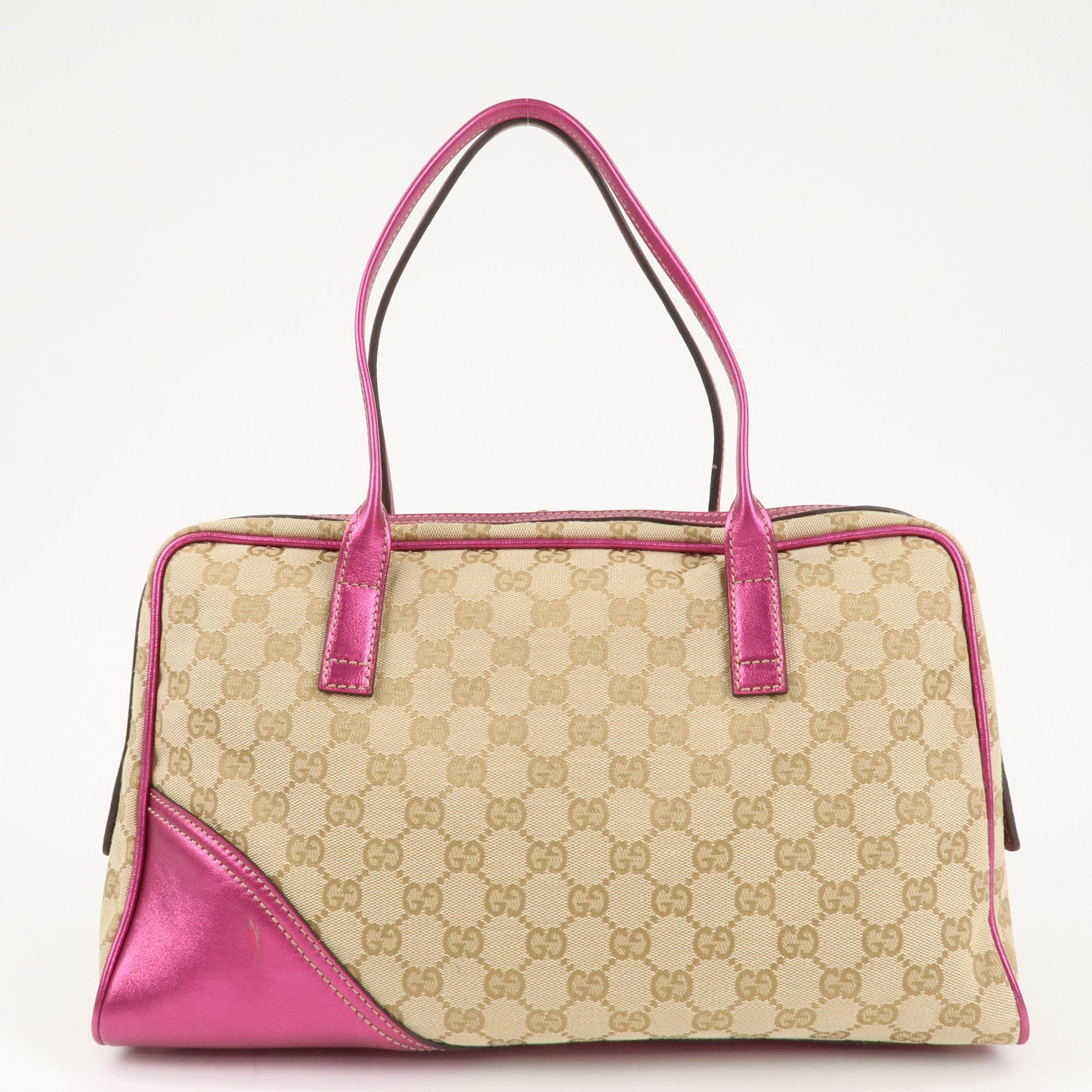 GUCCI  New Brit Abbey GG Canvas Leather Boston Bag 169971