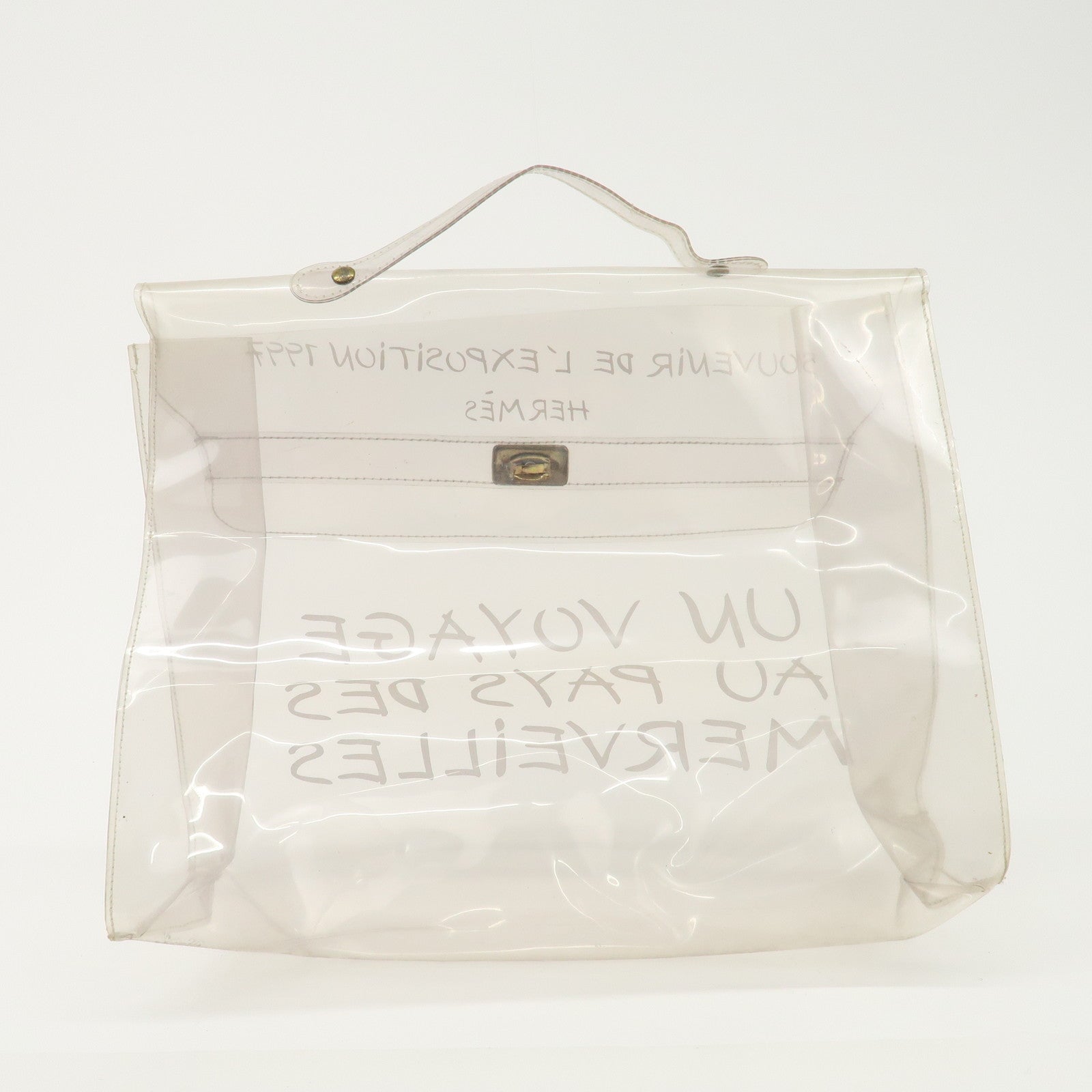 HERMES Vinyl Kelly Hand Bag Clear Transparet Gold Hardware Used